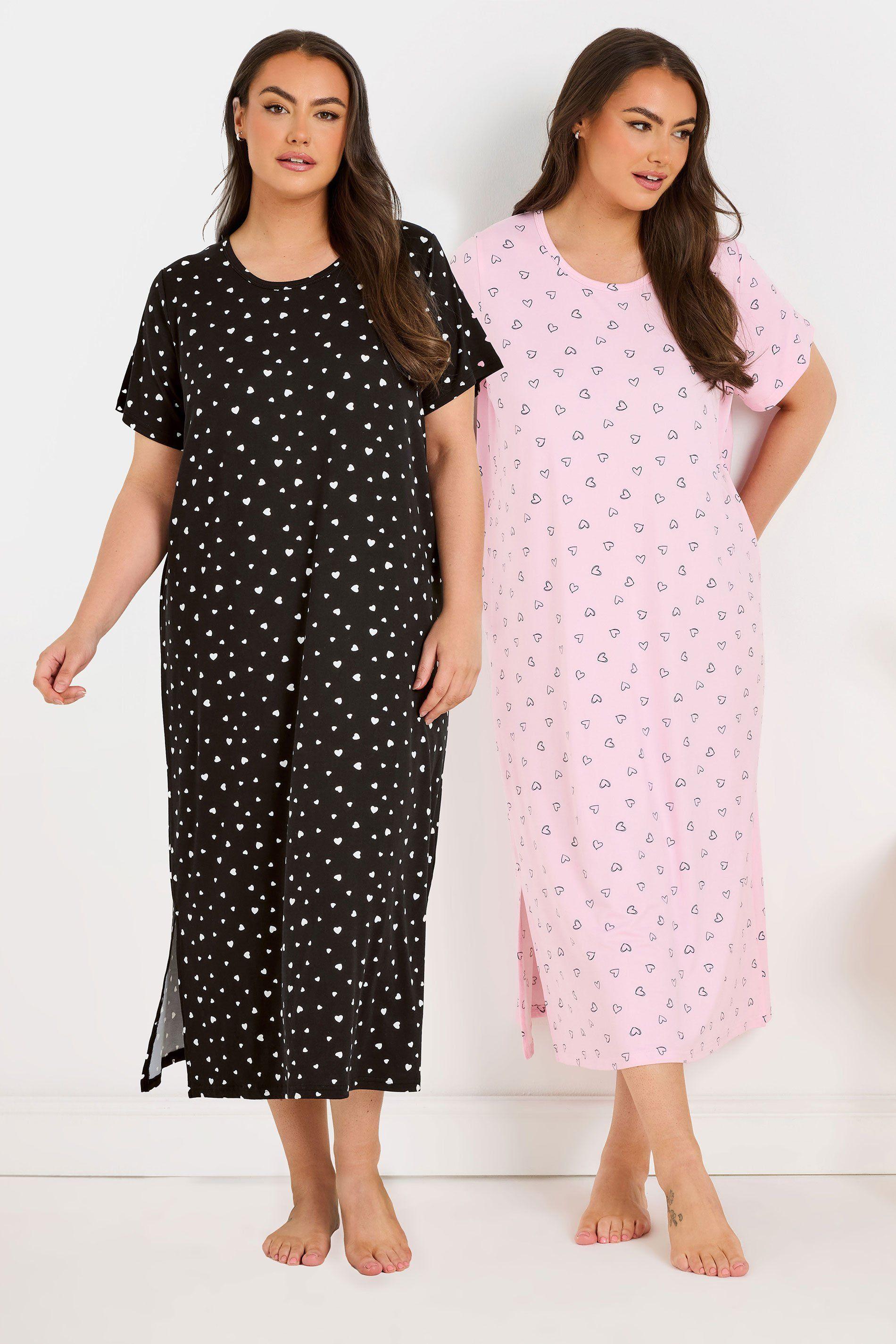 2 Pack Heart Print Midaxi Nightdresss by YOURS
