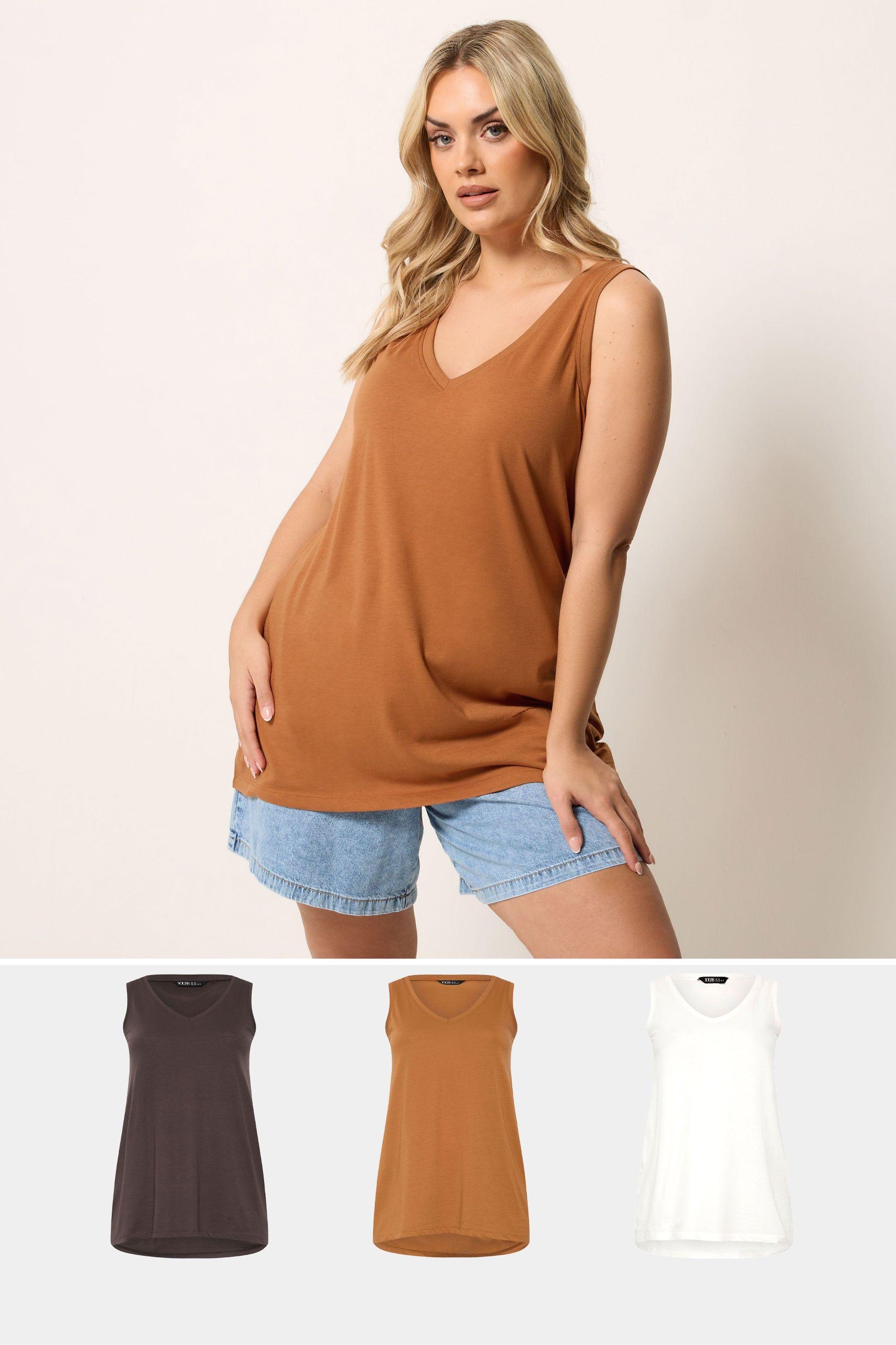 3 Pack V-Neck Vest Tops by YOURS