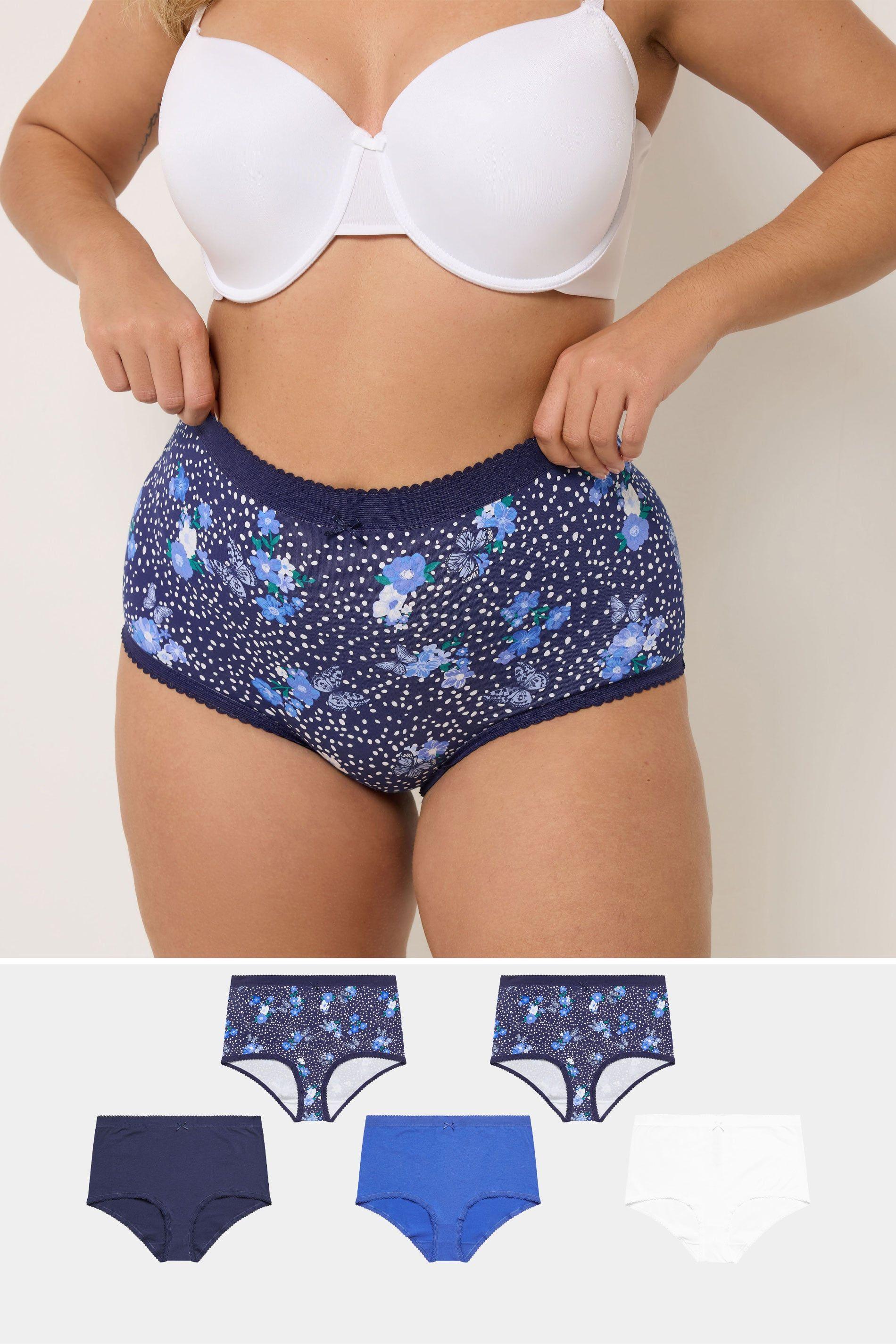 5 Pack Floral Butterfly Print Full Briefs by YOURS