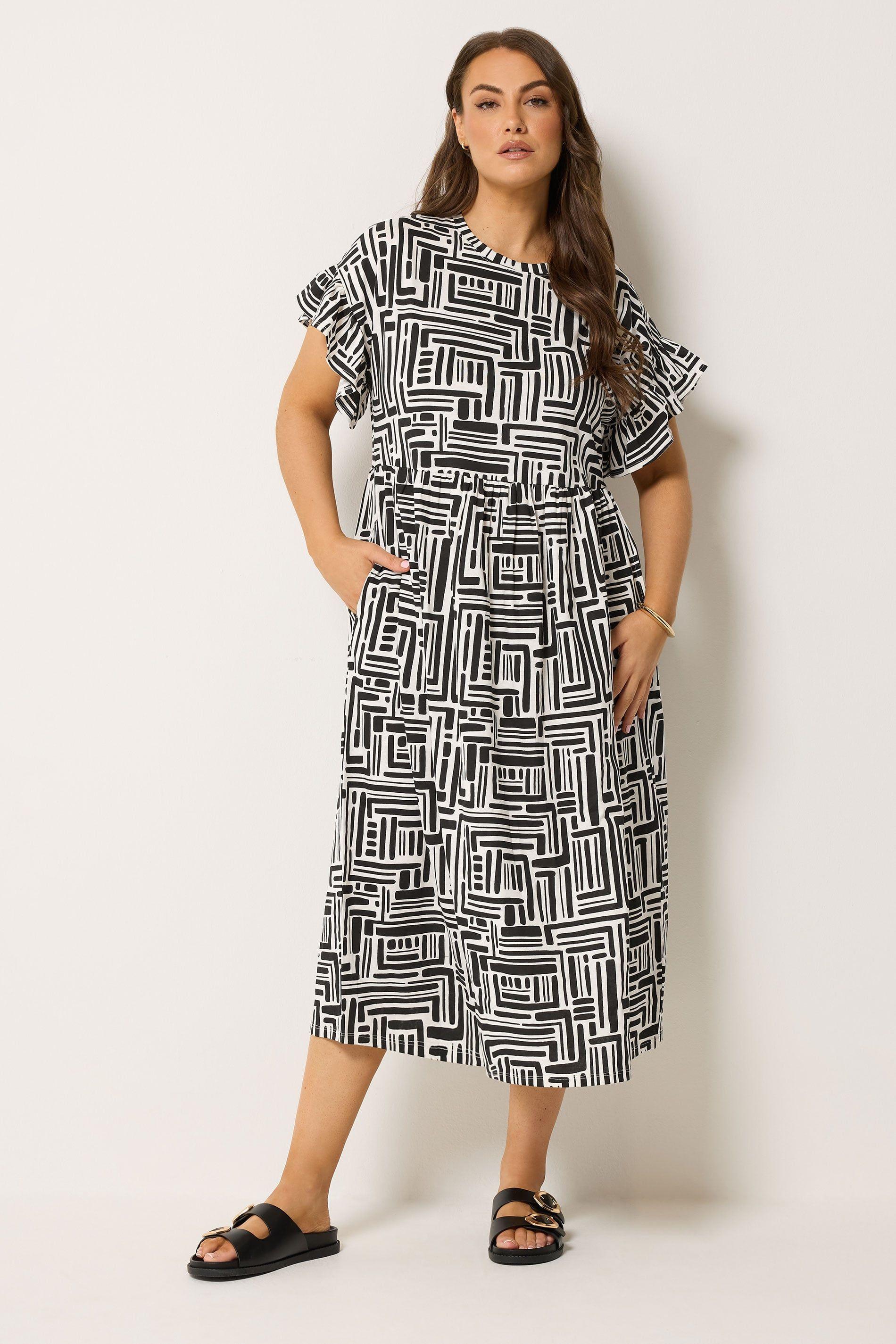 Abstract Frill Sleeve Midi Dress by YOURS