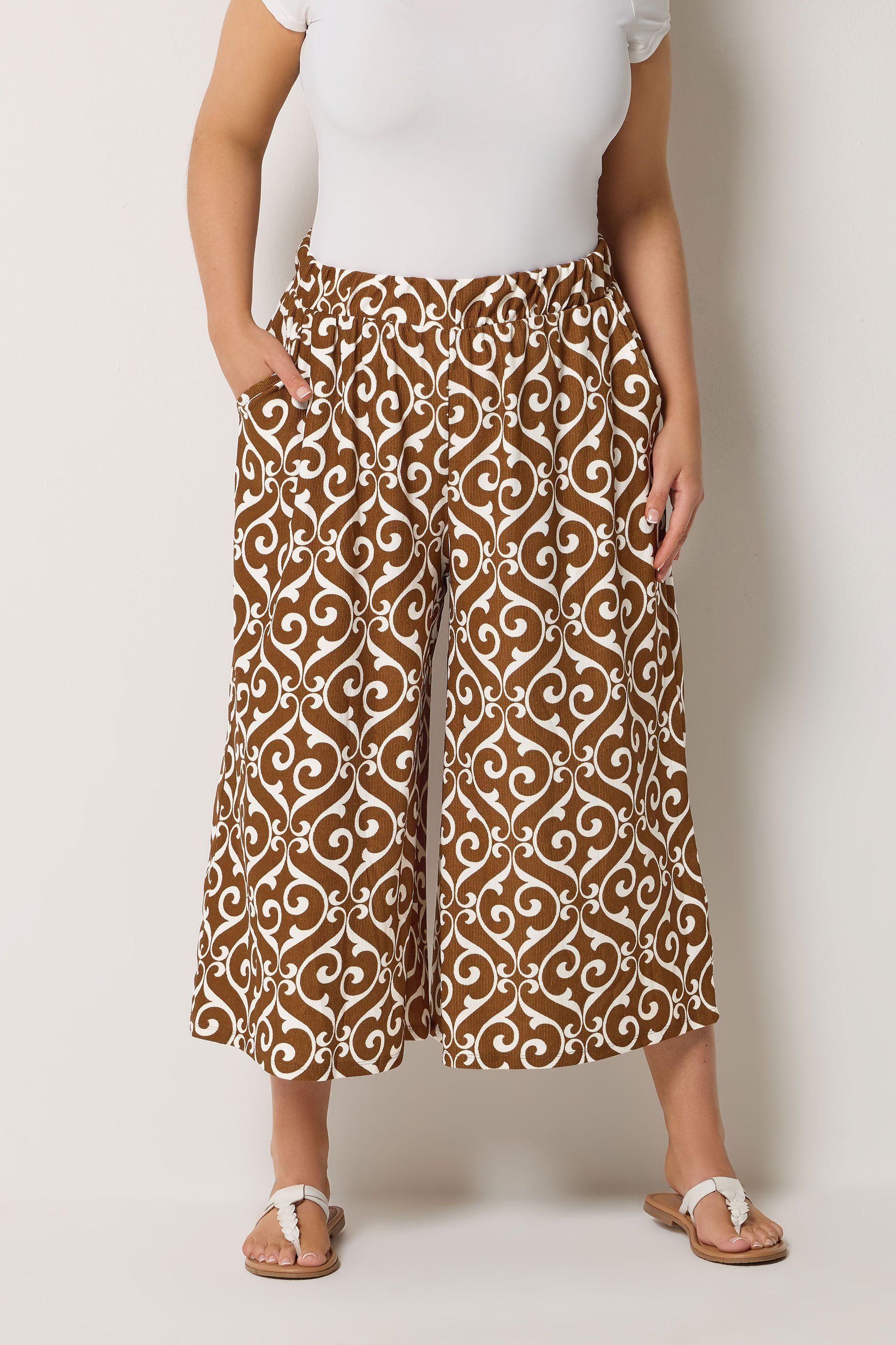 Abstract Plisse Crop Trousers by YOURS
