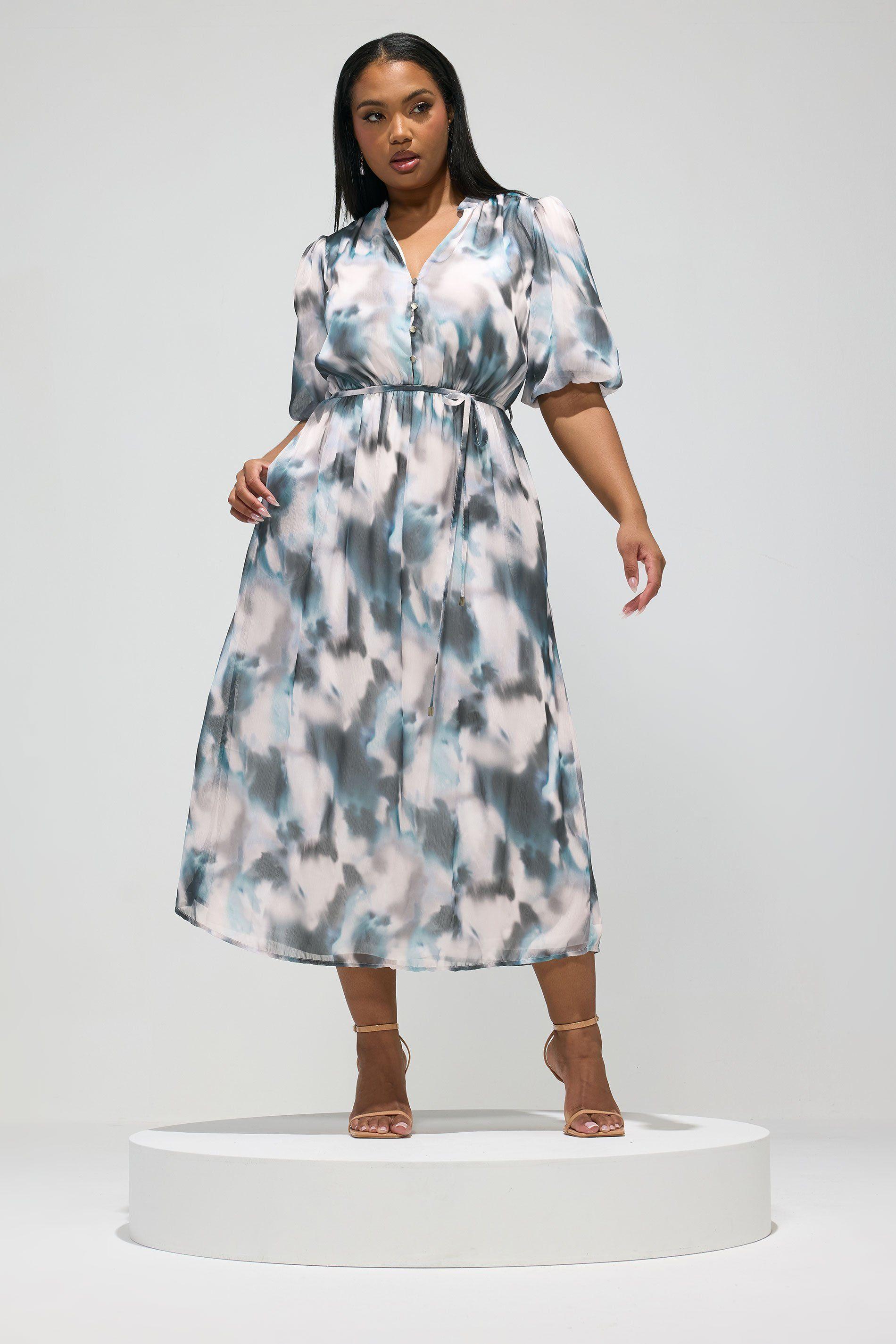 Abstract Puff Sleeve Shirt Dress by YOURS