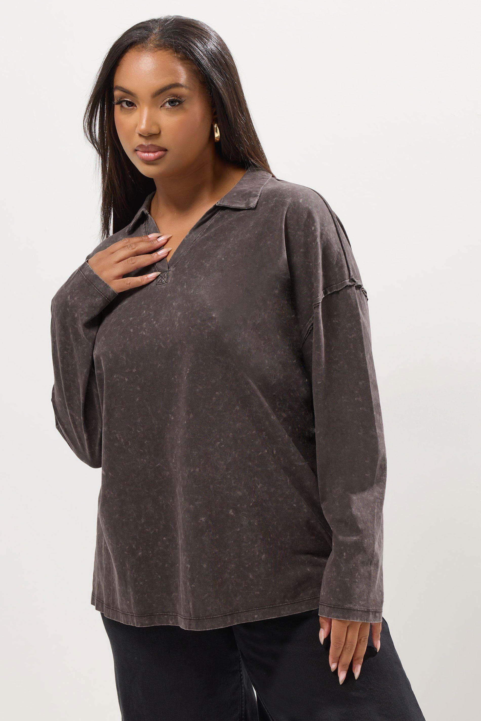 Acid Wash Collared Top by YOURS