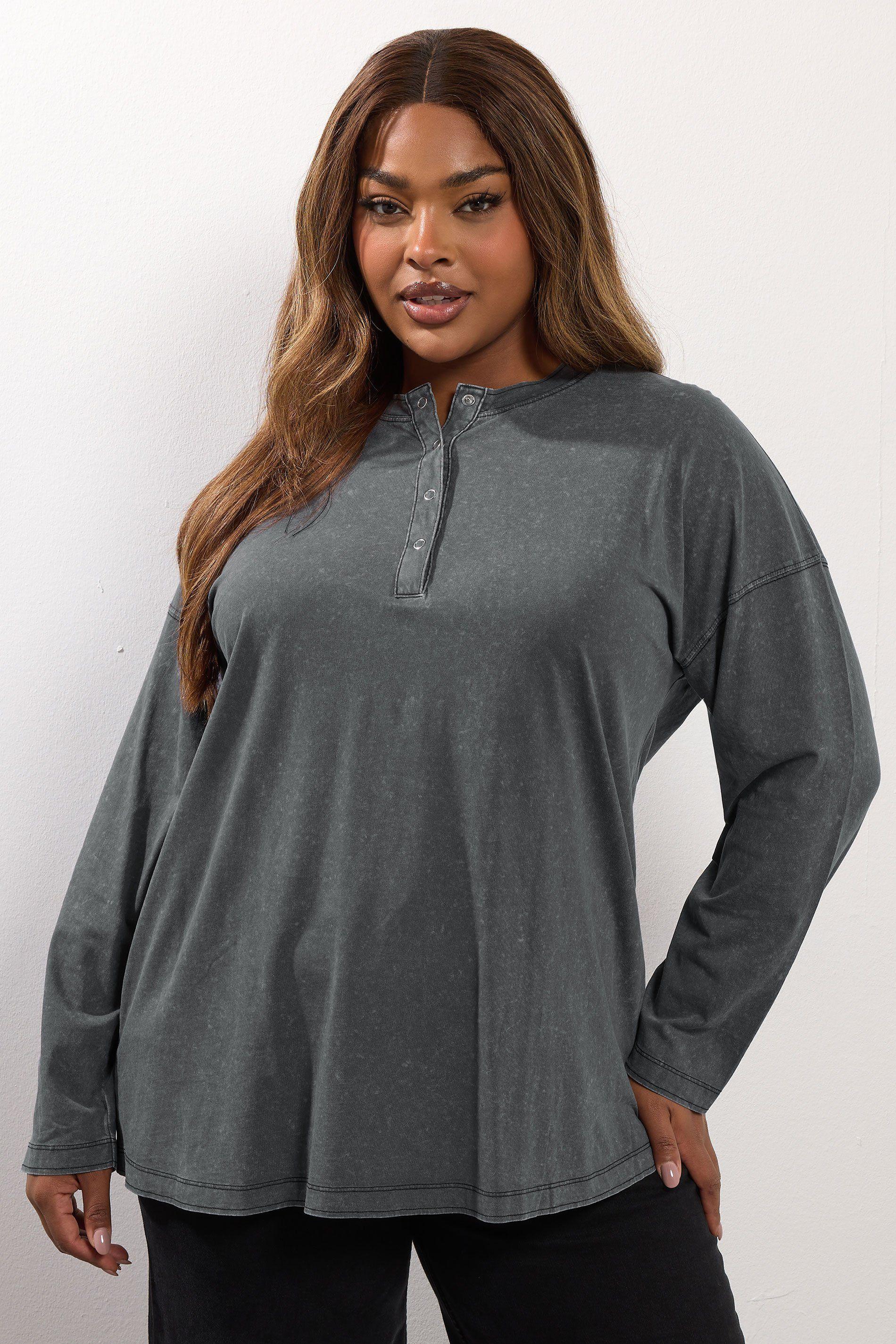 Acid Wash Henley Top by YOURS