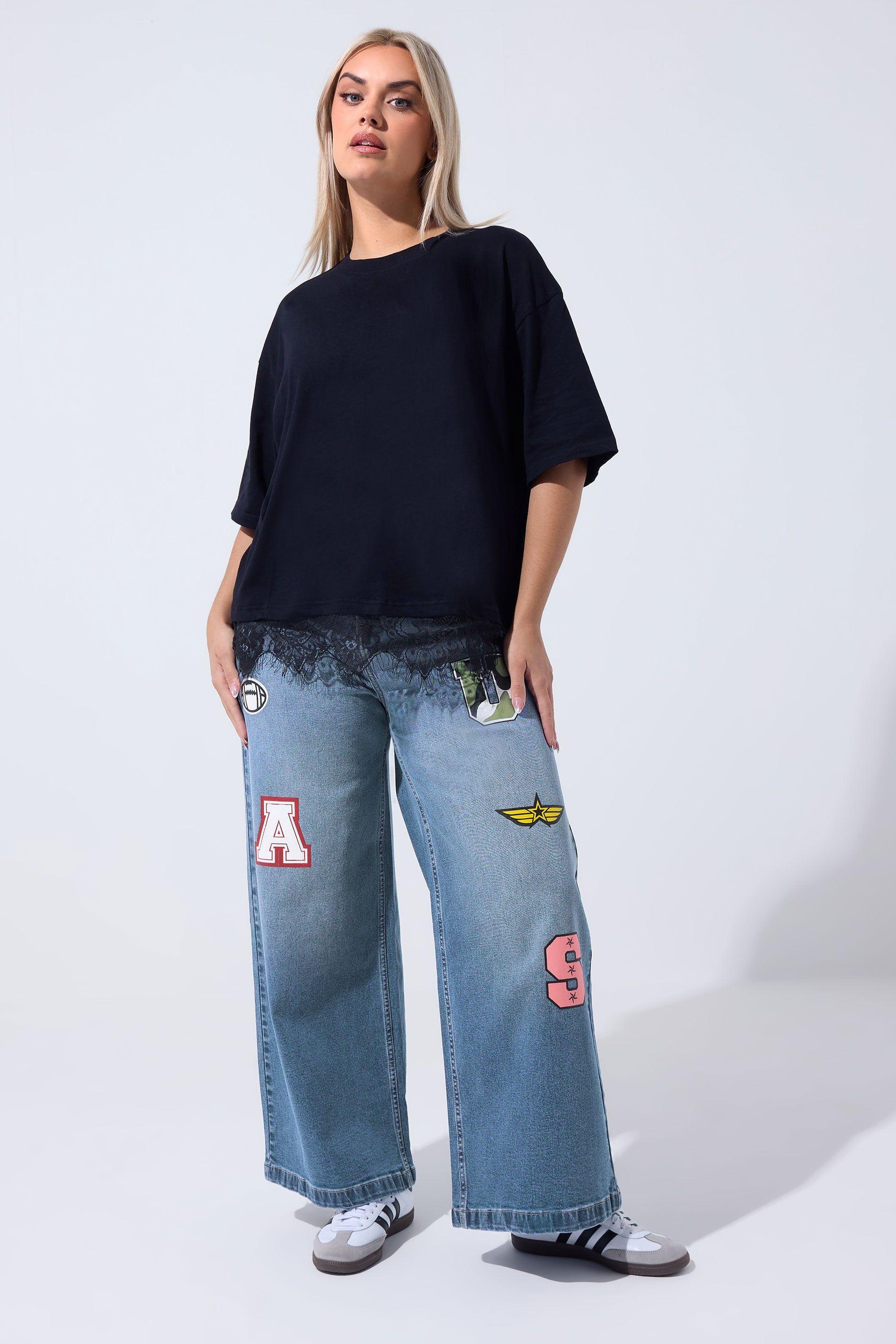 Badge Applique Wide Leg Jeans by YOURS