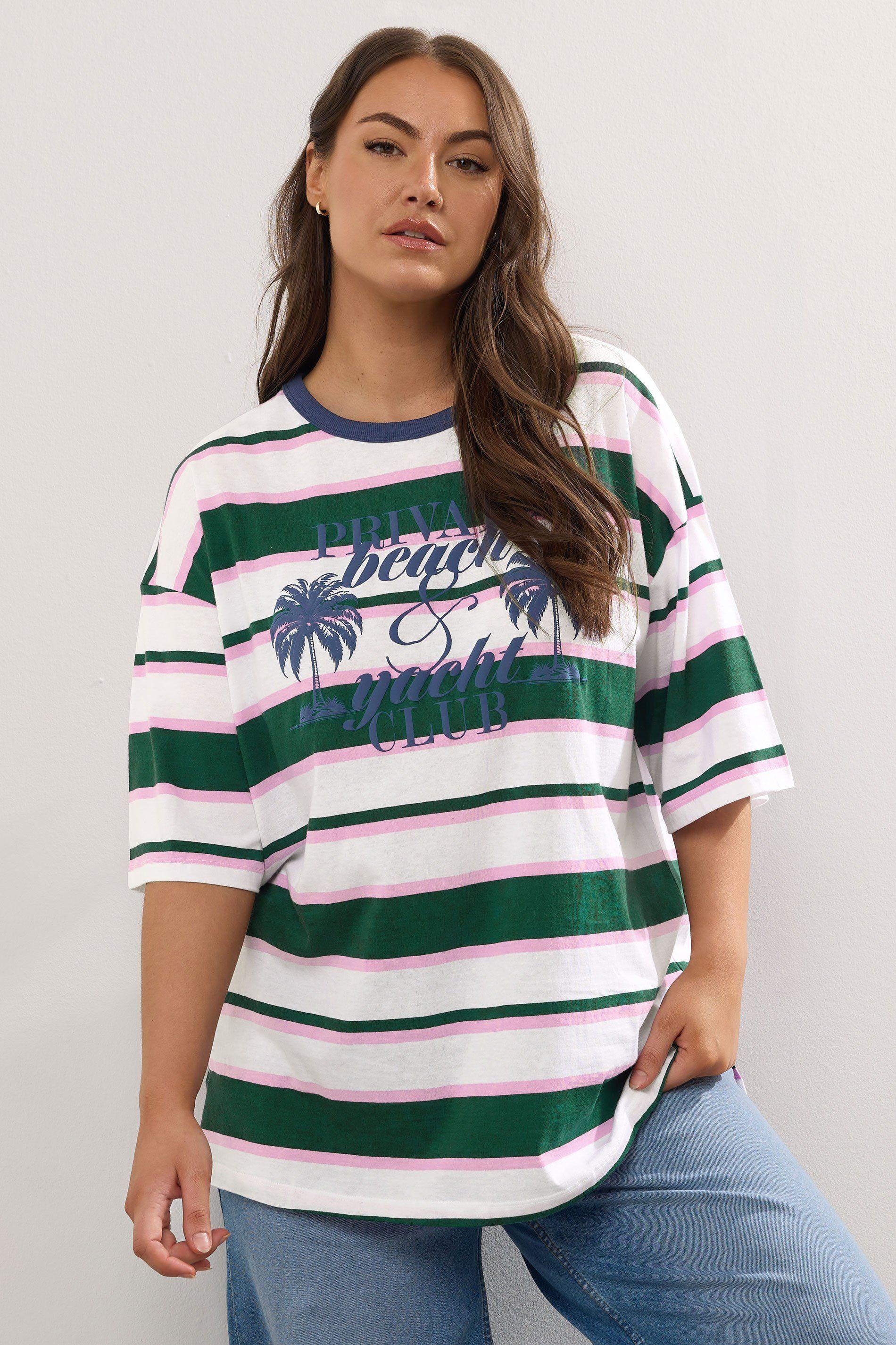 'Beach Club' Stripe Short Sleeve T-Shirt by YOURS