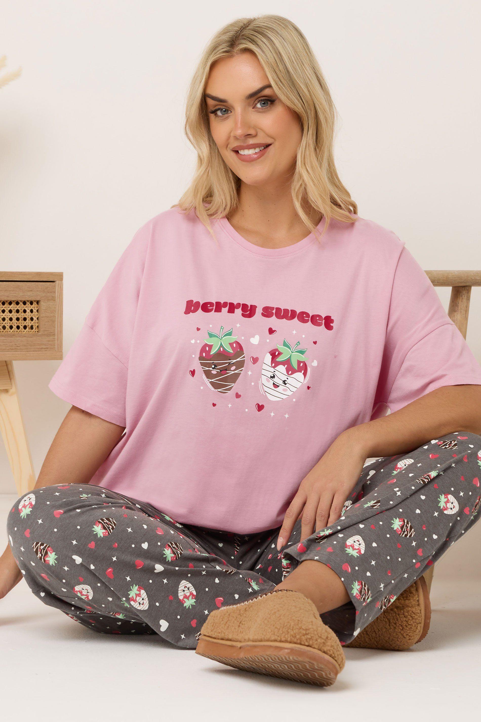 'Berry Sweet' Wide Leg Pyjama Set by YOURS