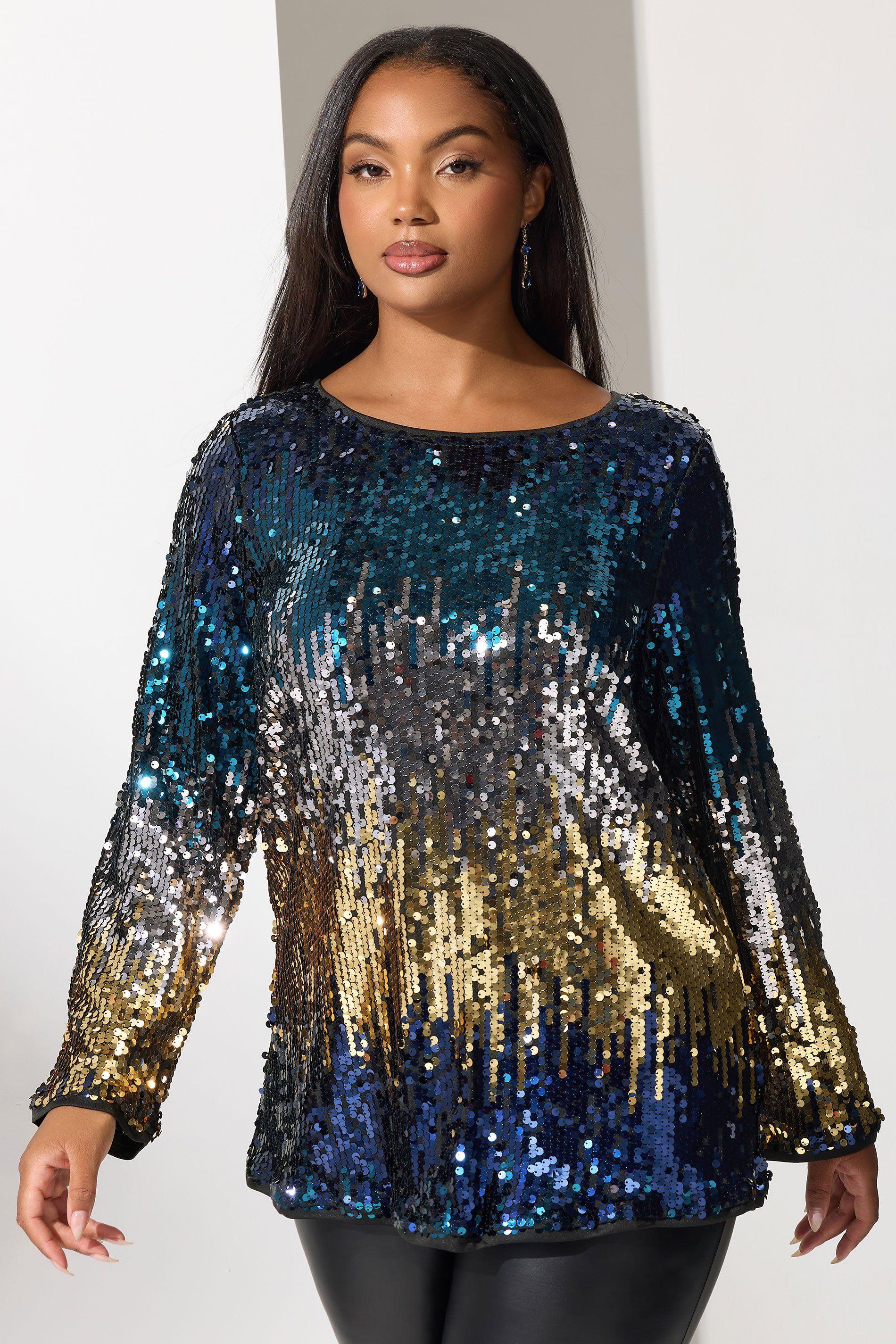 Bow Back Ombre Sequin Top by YOURS