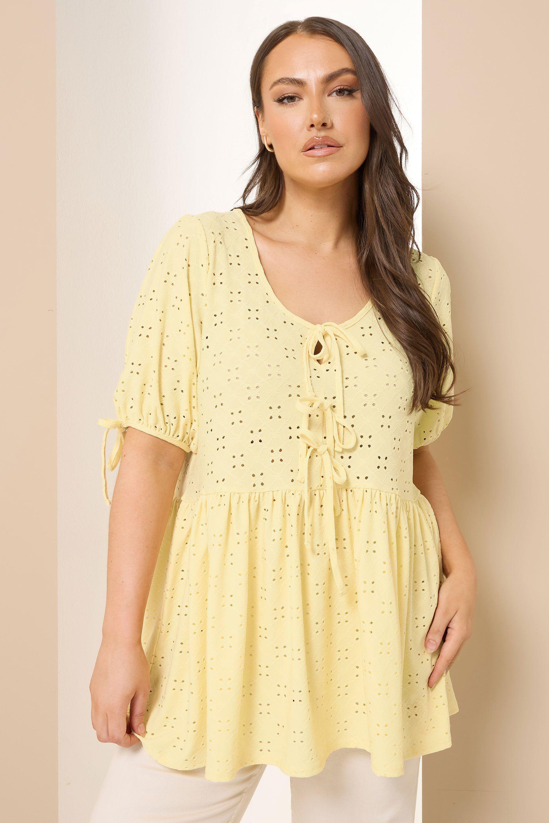 Broderie Anglaise Tie Front Peplum Top by YOURS