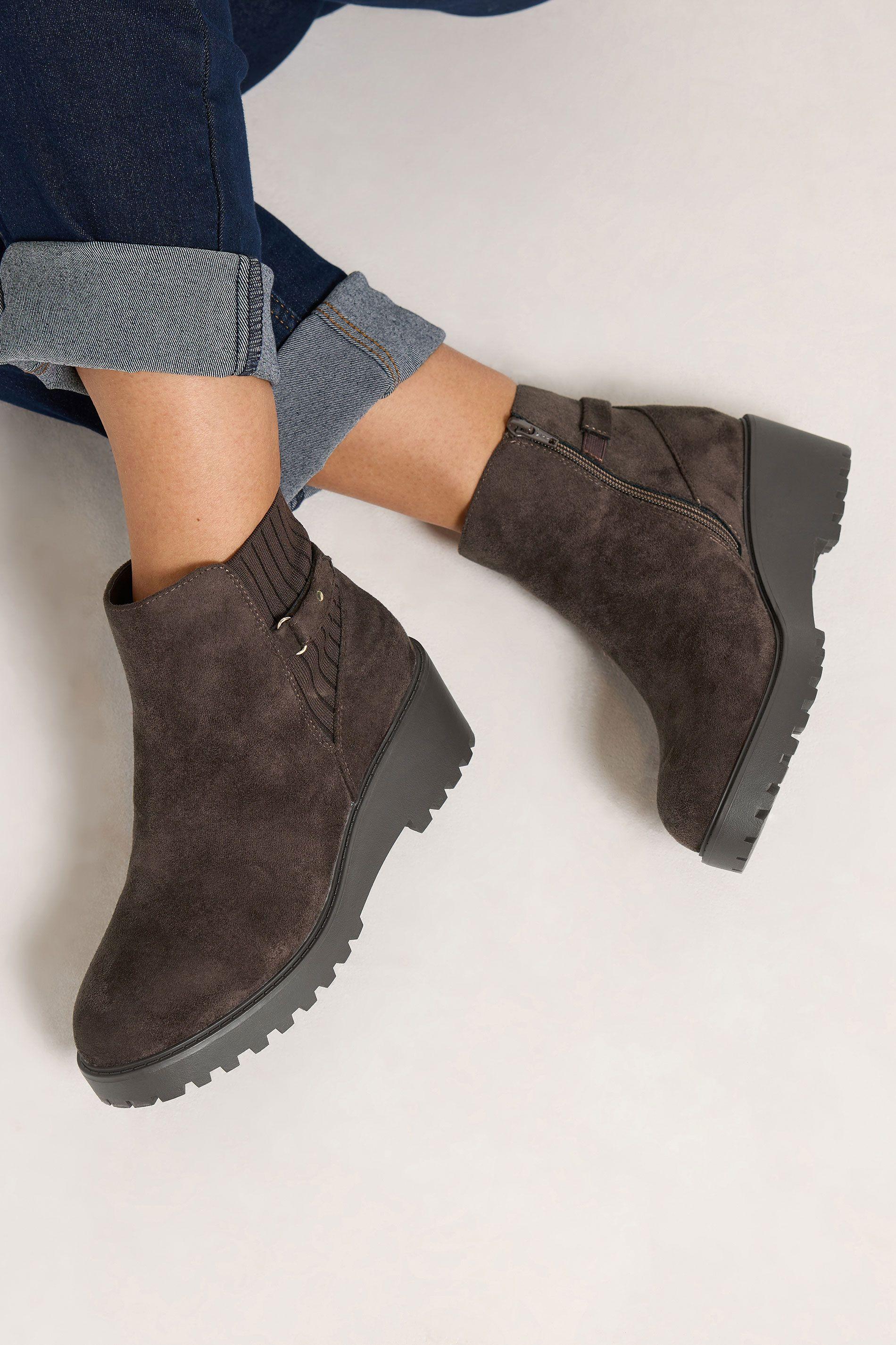 Buckle Detail Wedge Heel Boots In Extra Wide EEE Fit by YOURS