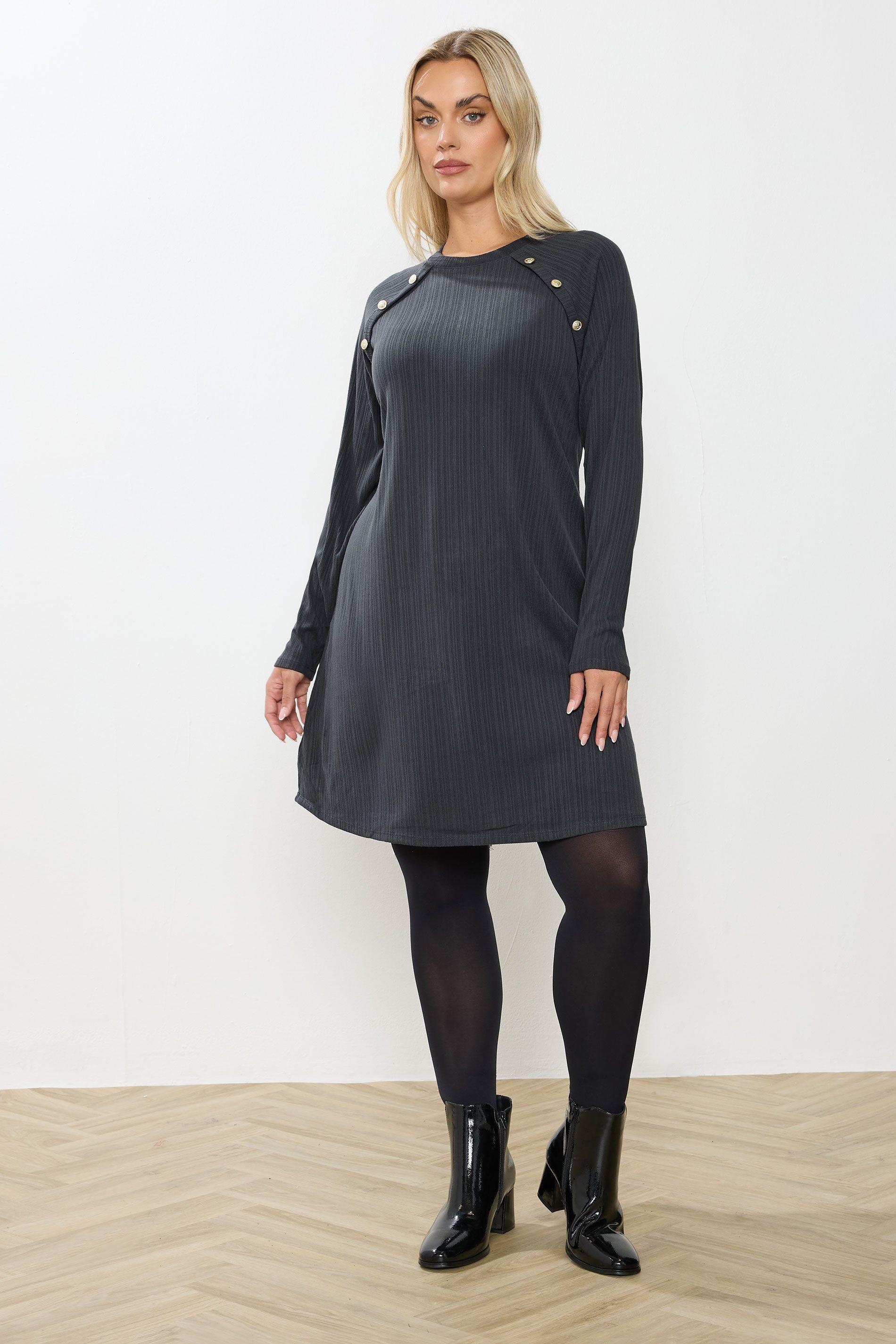 Button Ribbed Tunic Dress by YOURS