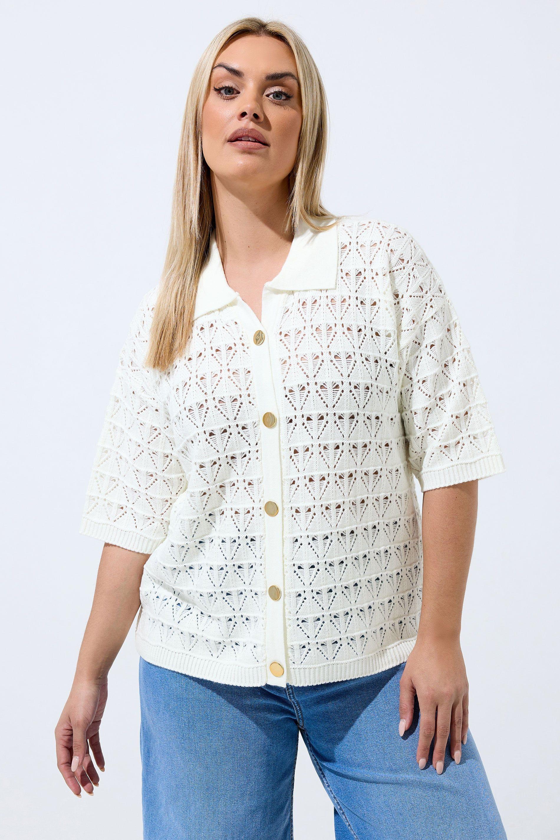 Button Through Crochet Shirt by YOURS
