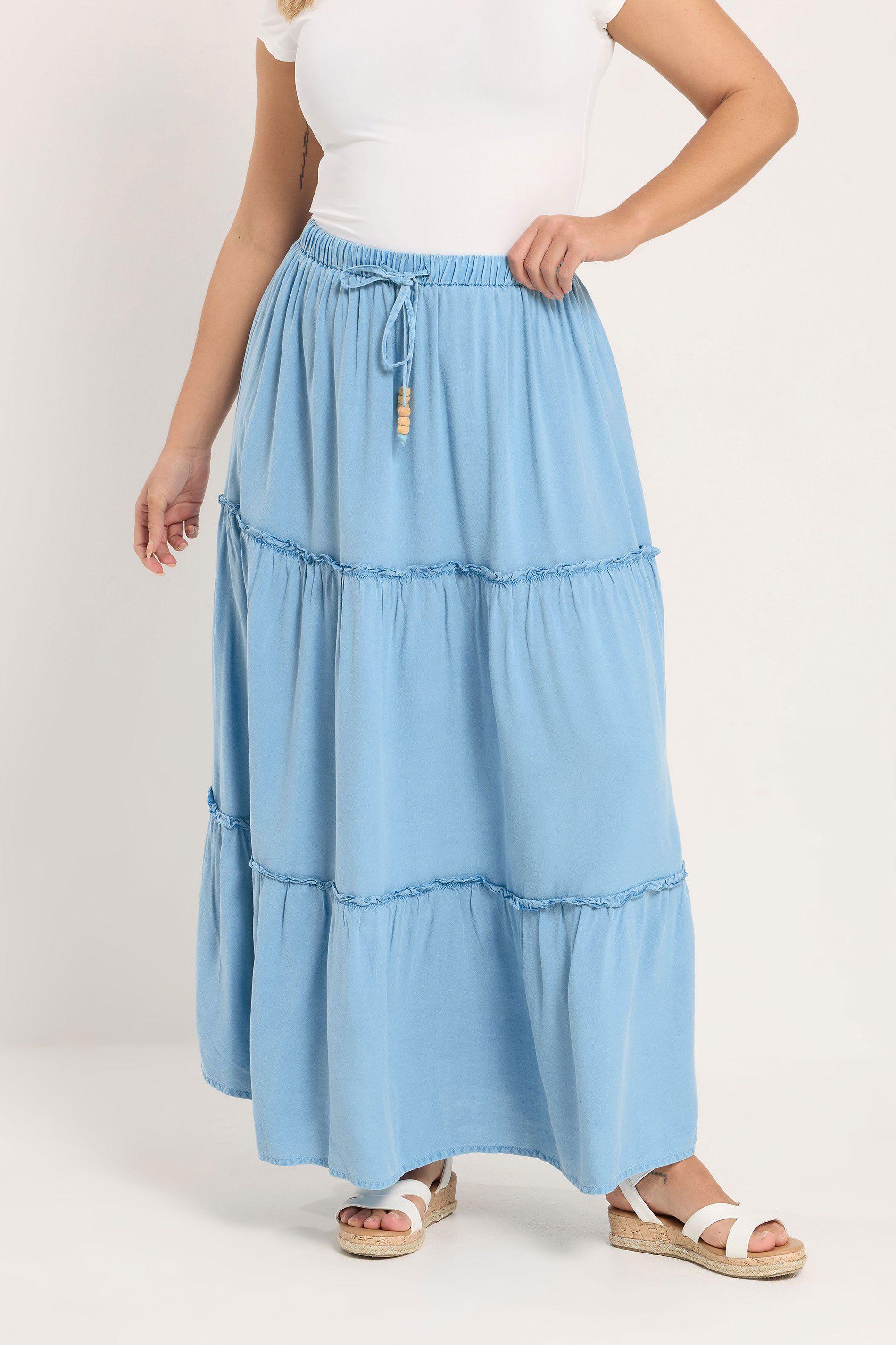 Chambray Tiered Maxi Skirt by YOURS