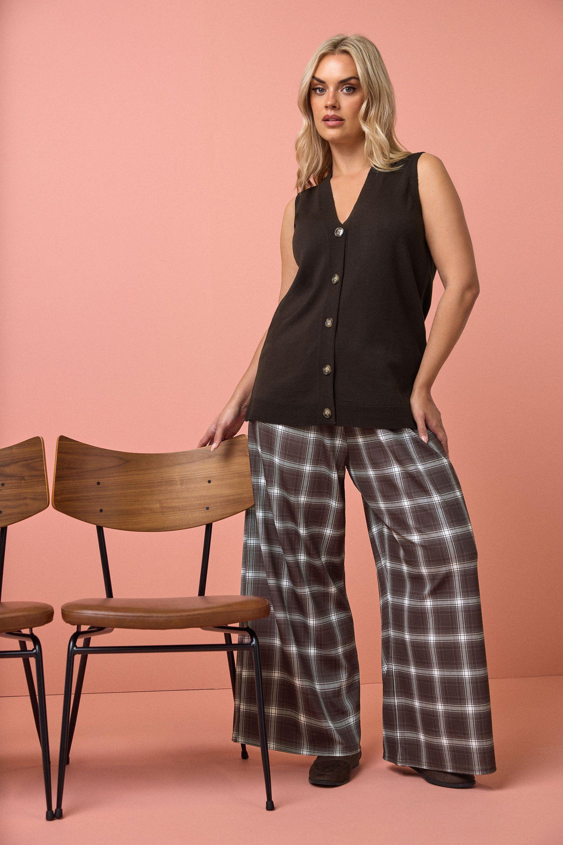 Check Crepe Wide Leg Trousers by YOURS