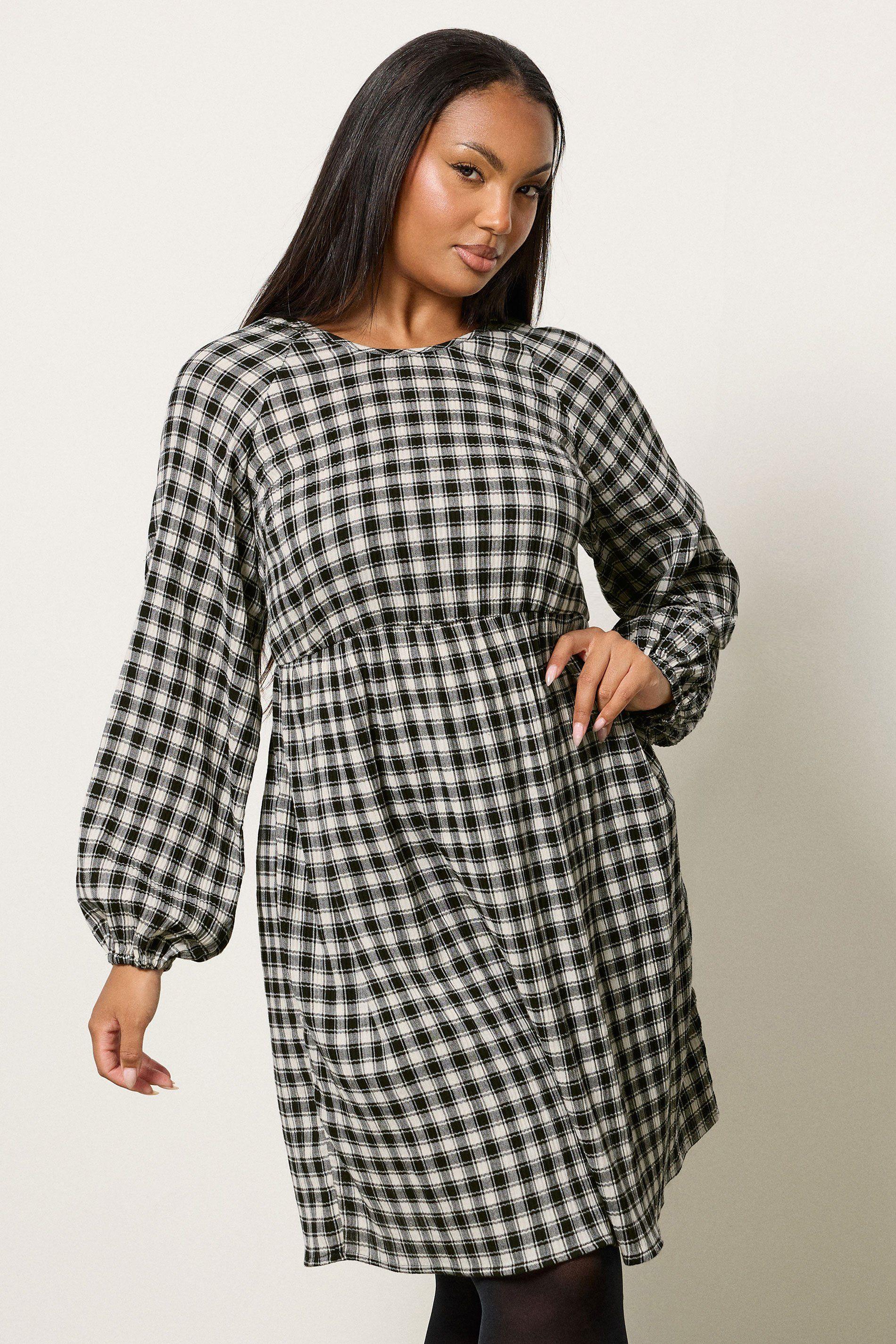Check Textured Smock Dress by YOURS