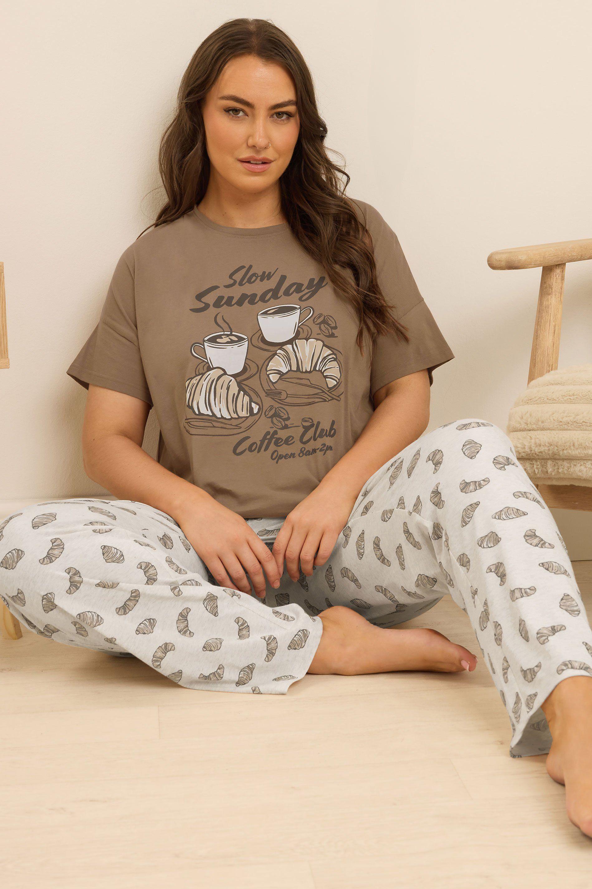 'Coffee Club' Wide Leg Pyjama Set by YOURS