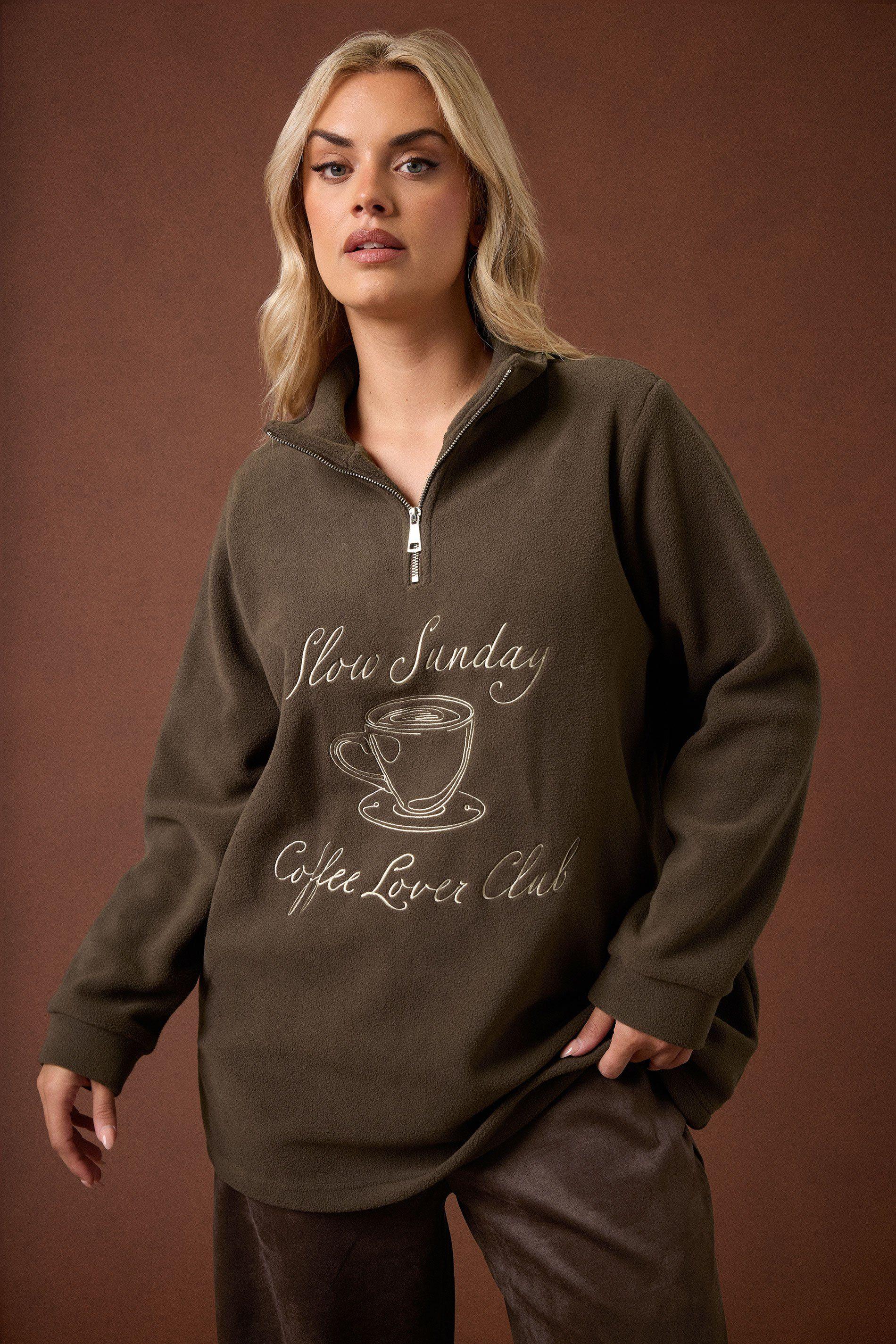 'Coffee Lover Club' Quarter Zip Fleece by YOURS