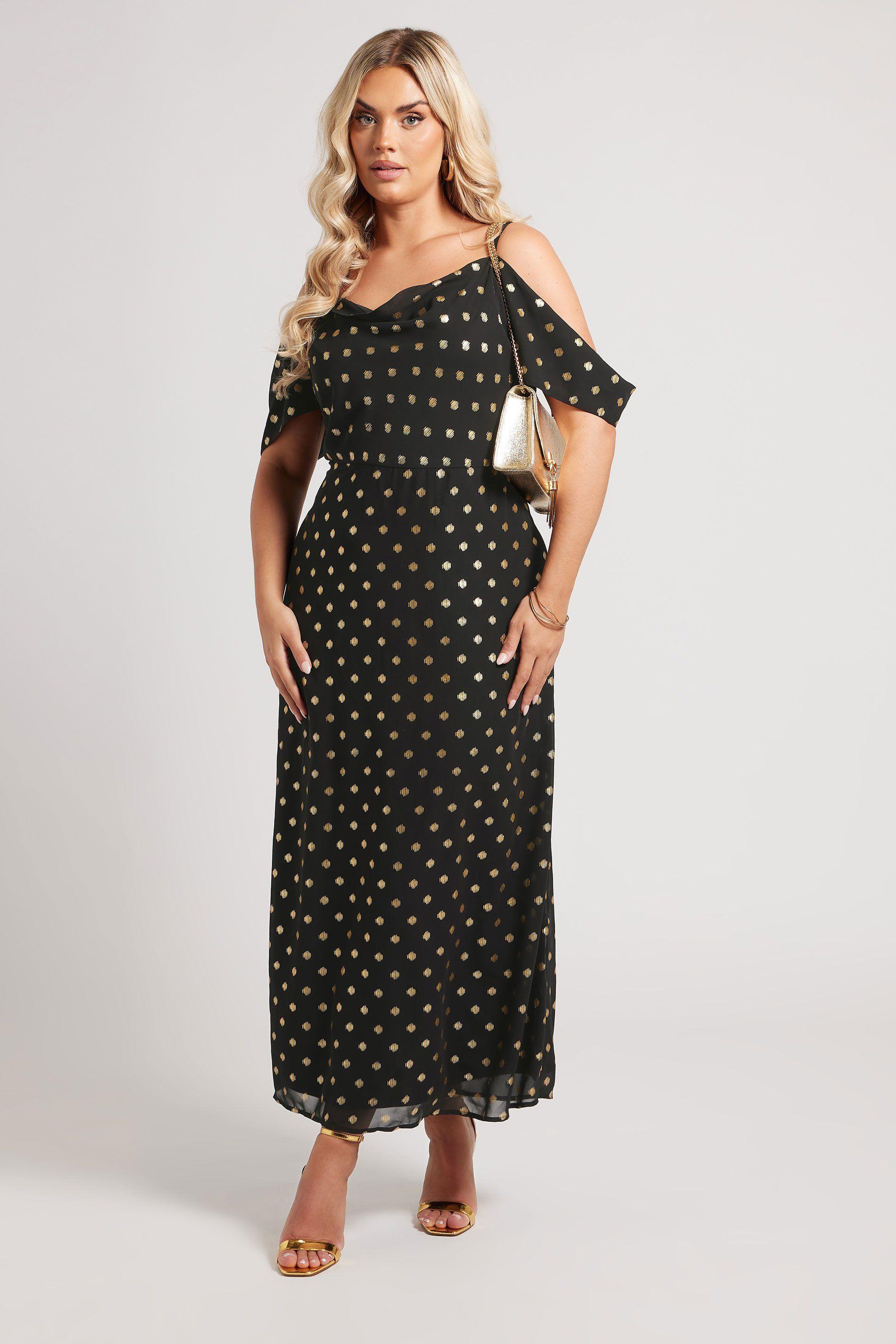 Cold Shoulder Metallic Dot Dress by YOURS