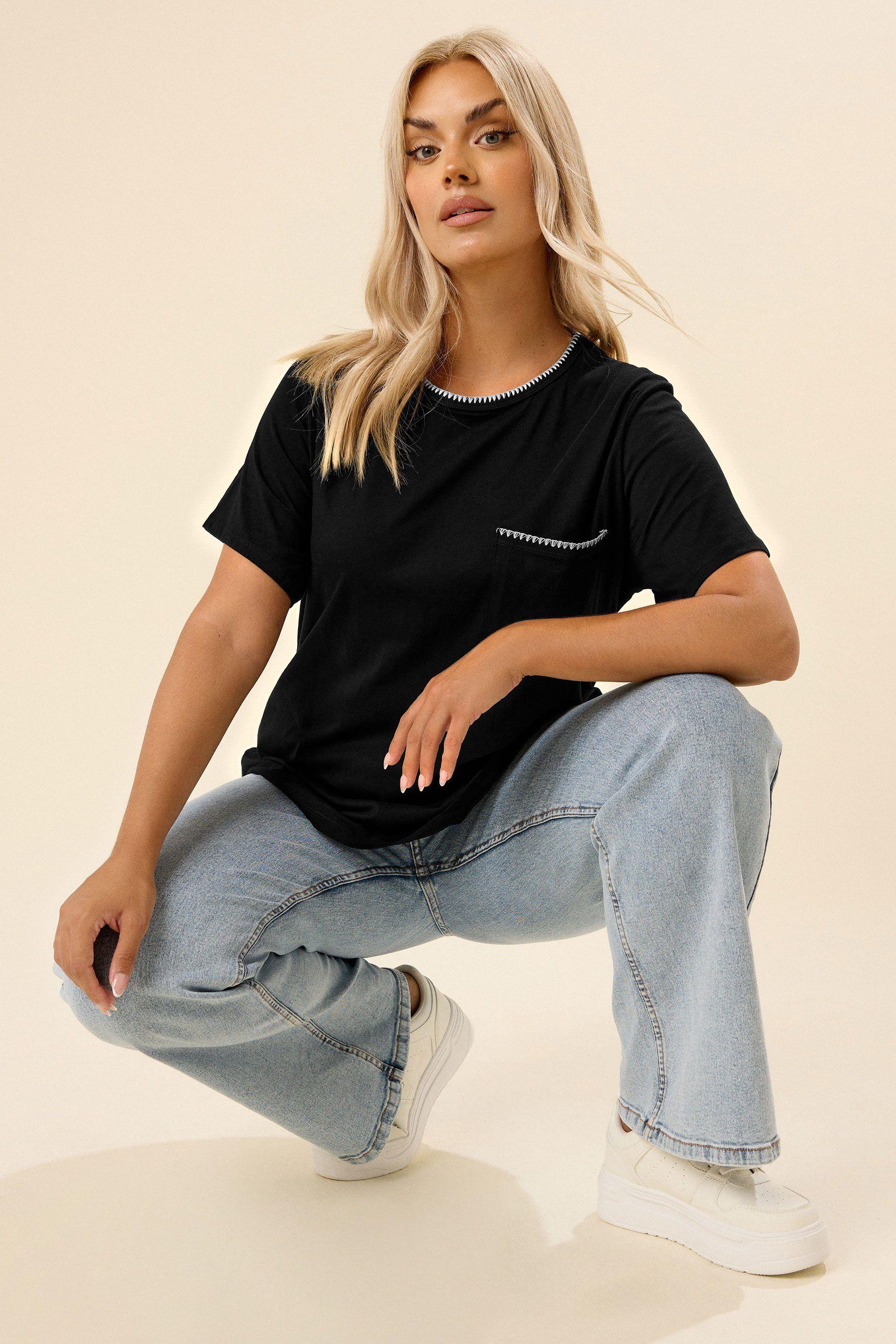 Contrast Stitch Pocket T-Shirt by YOURS