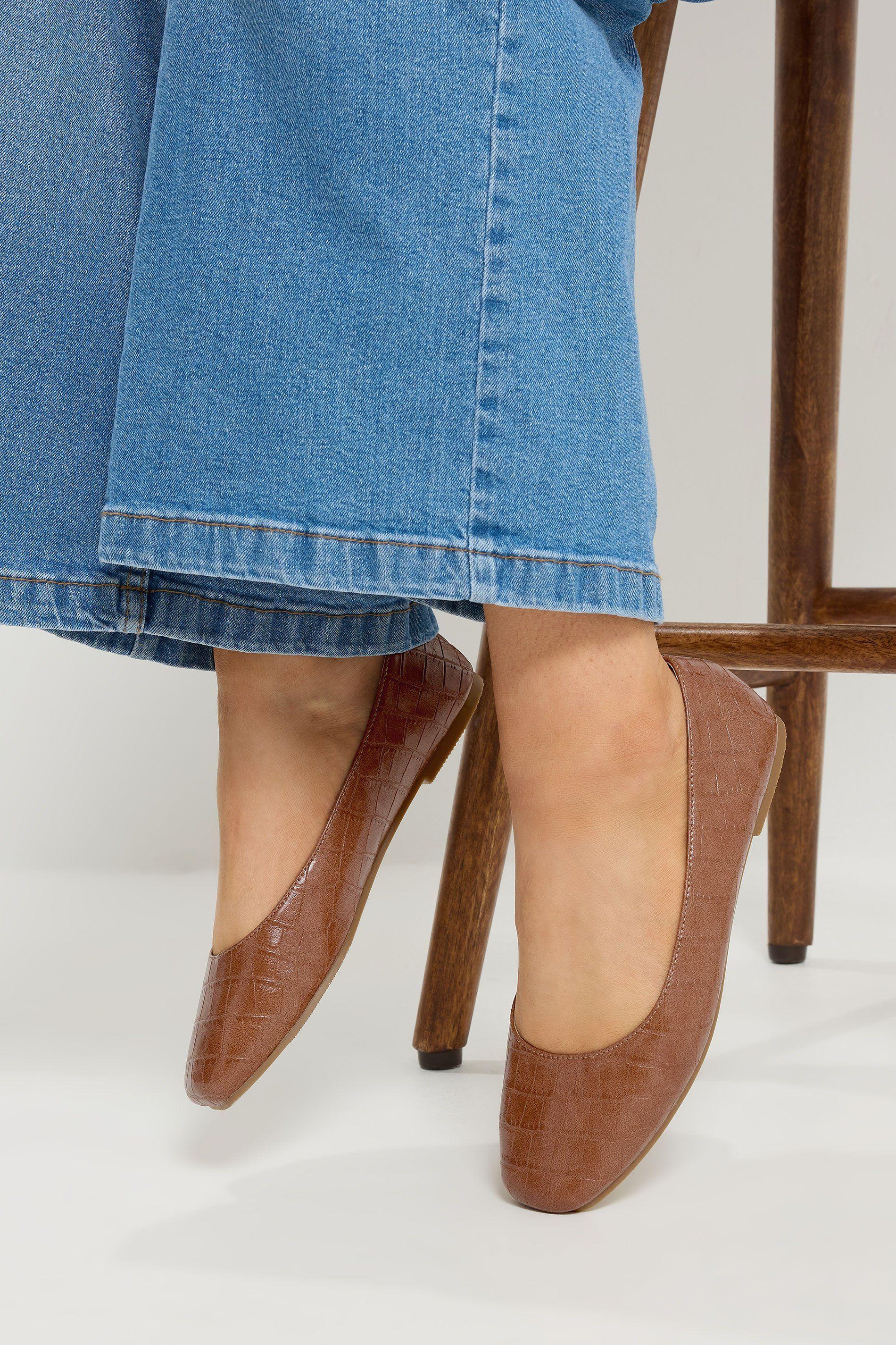 Croc Square Toe Ballet Pumps In Wide E Fit by YOURS