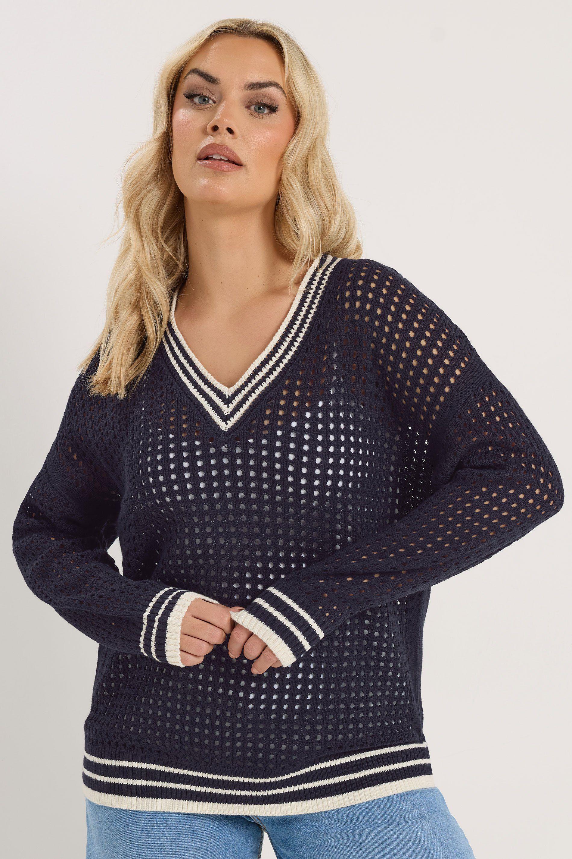 Crochet Contrast Trim Jumper by YOURS