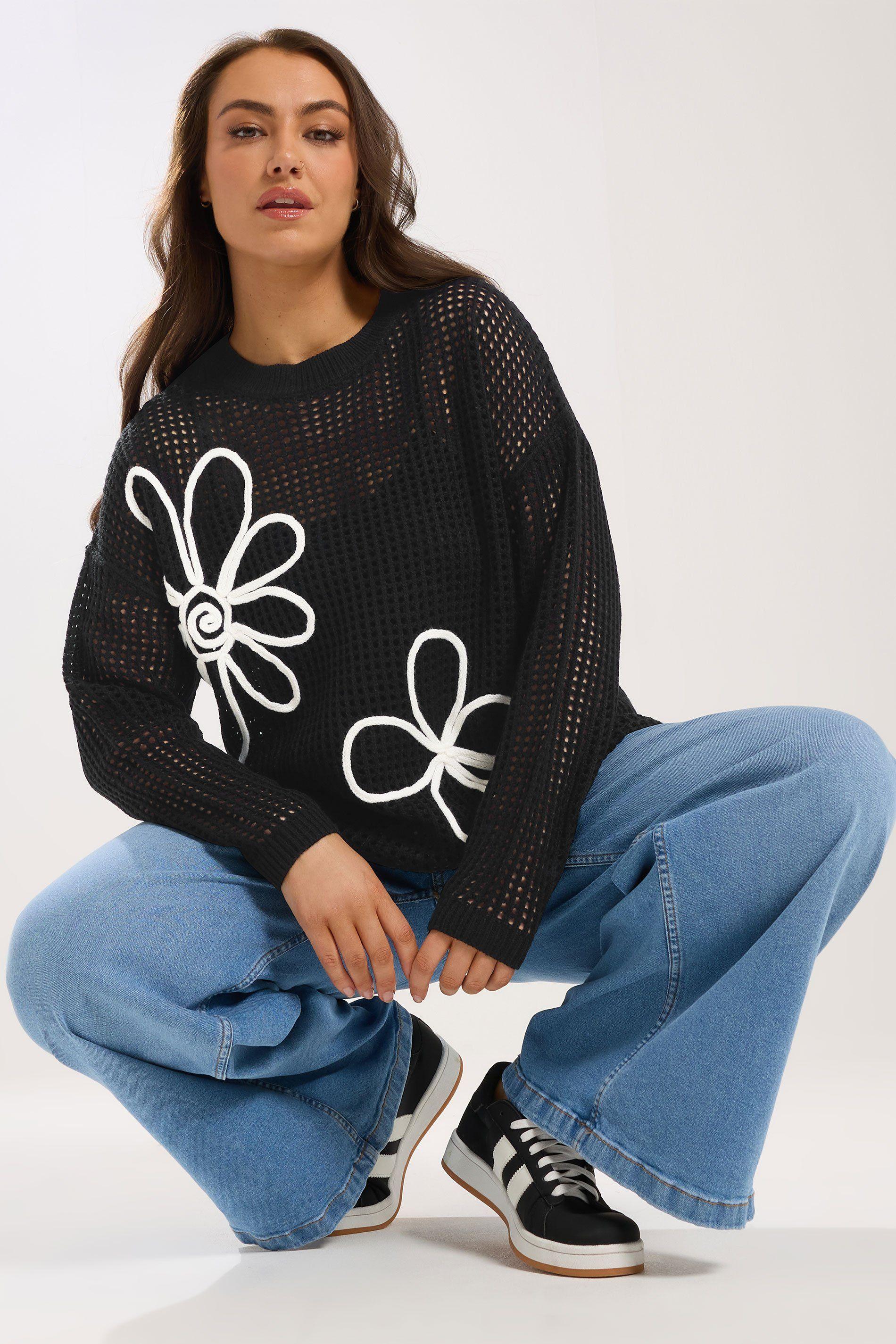 Crochet Knit Floral Knitted Jumper by YOURS