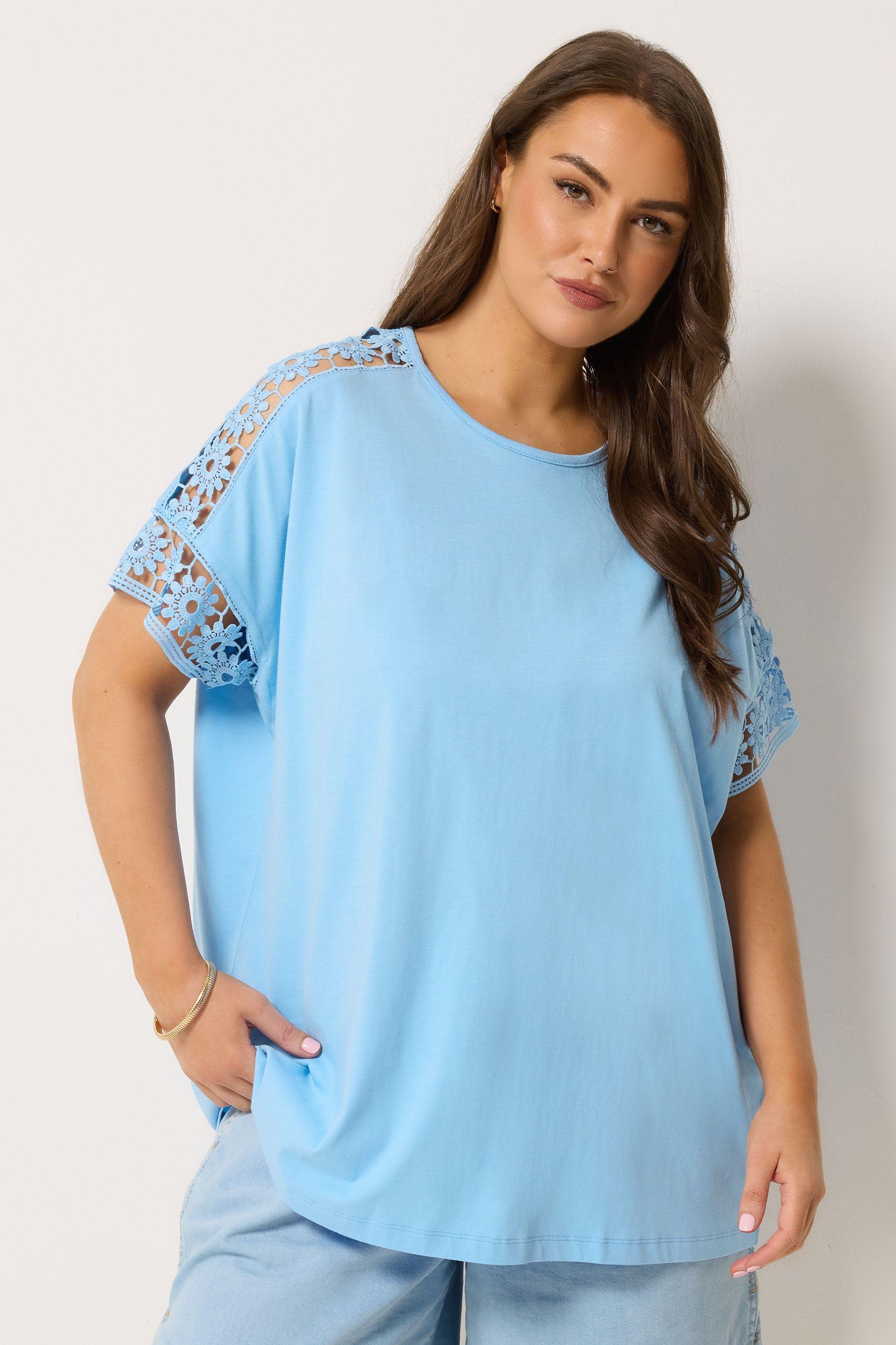 Crochet Sleeve Boxy T-Shirt by YOURS