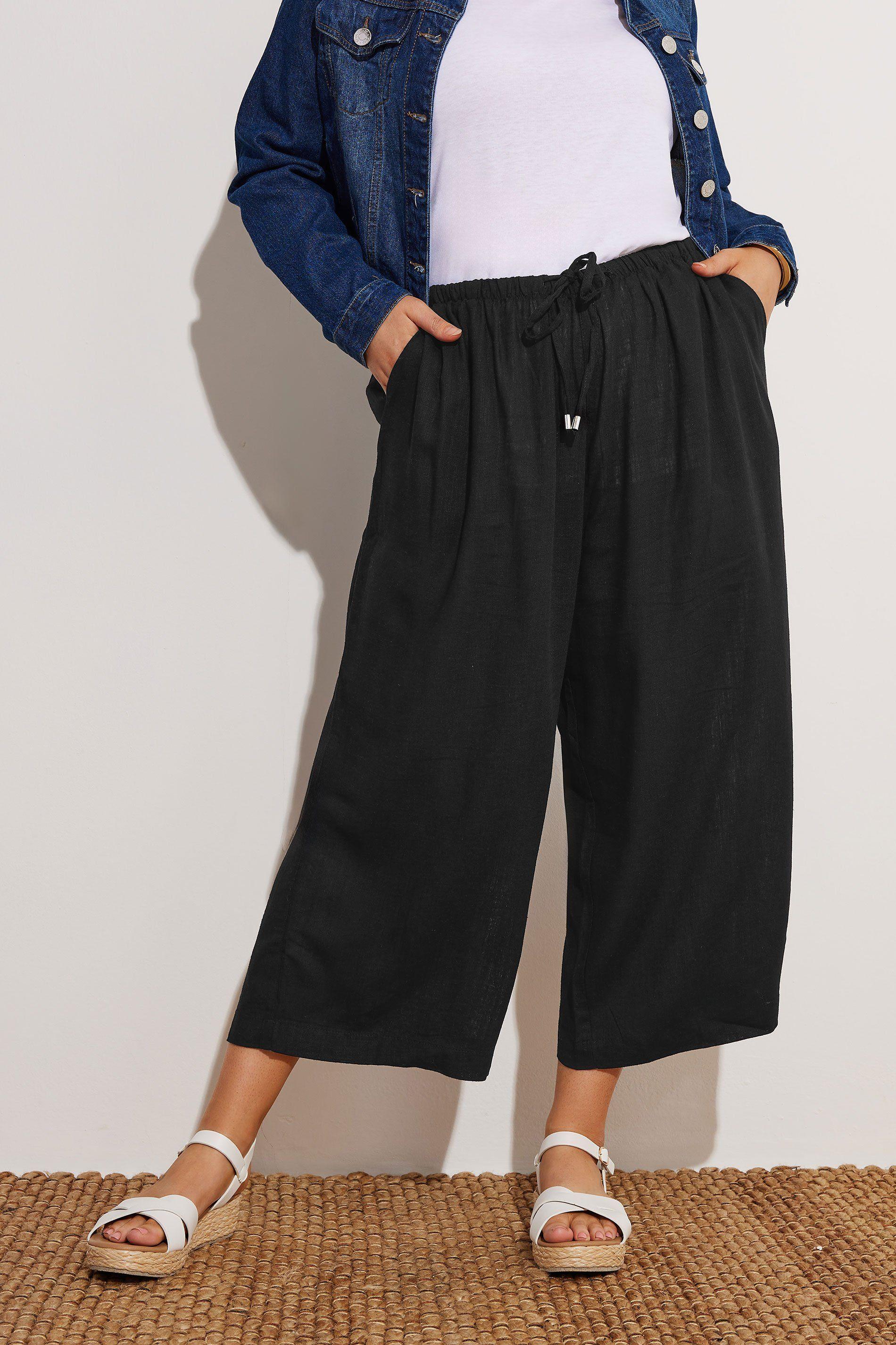 Cropped Wide Leg Linen Trousers by YOURS