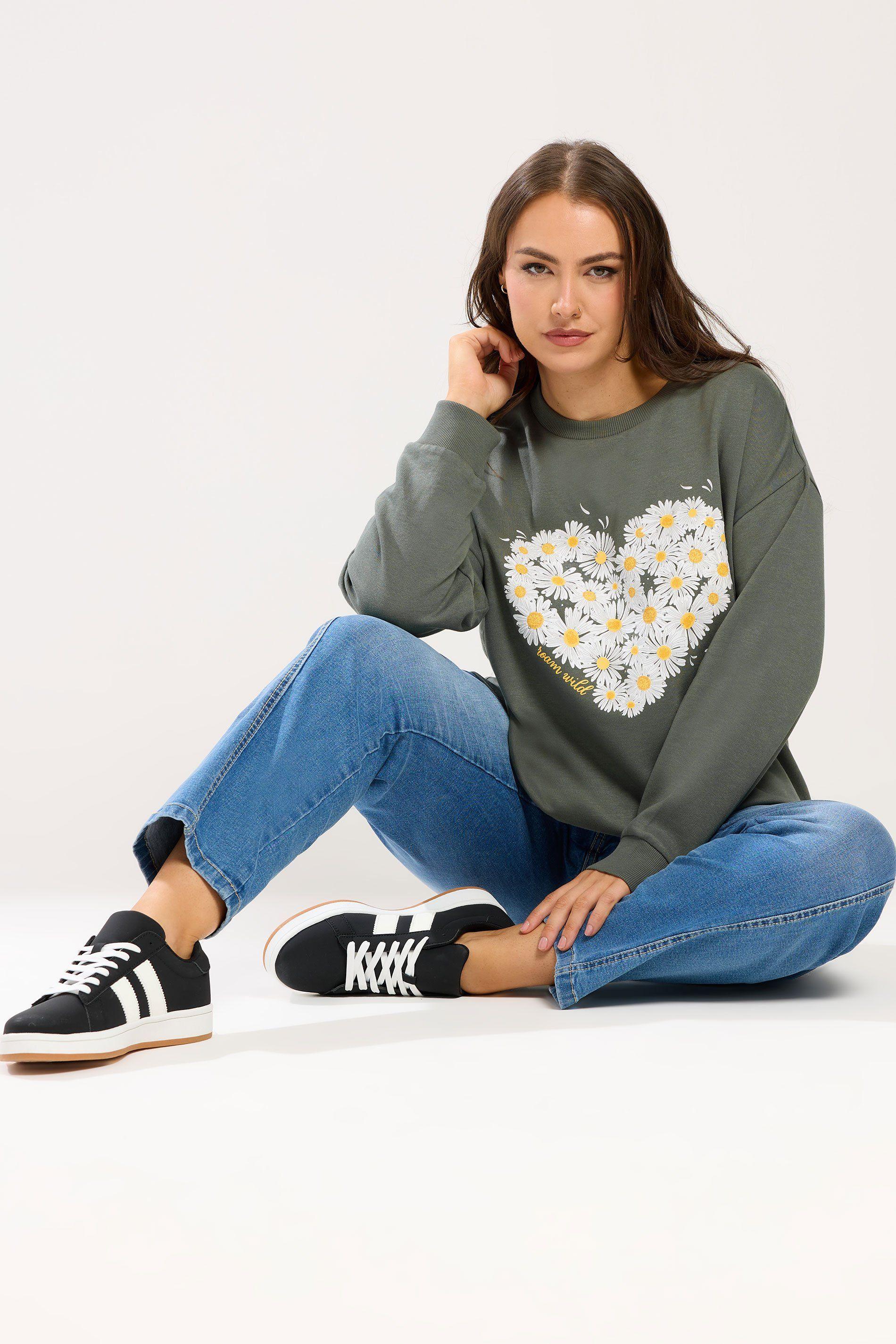 Daisy Print Studded Sweatshirt by YOURS Daisy Print Studded Sweatshirt by YOURS