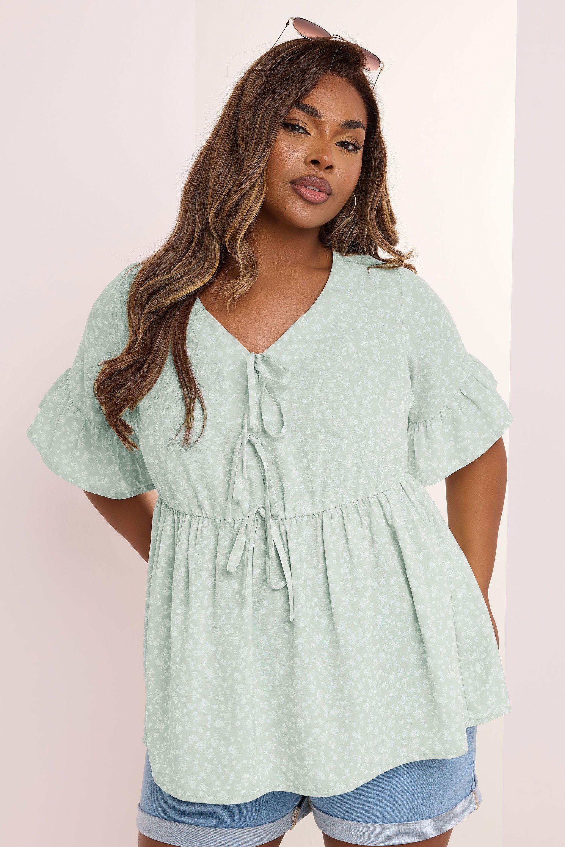 Ditsy Floral Tie Front Peplum Top by YOURS