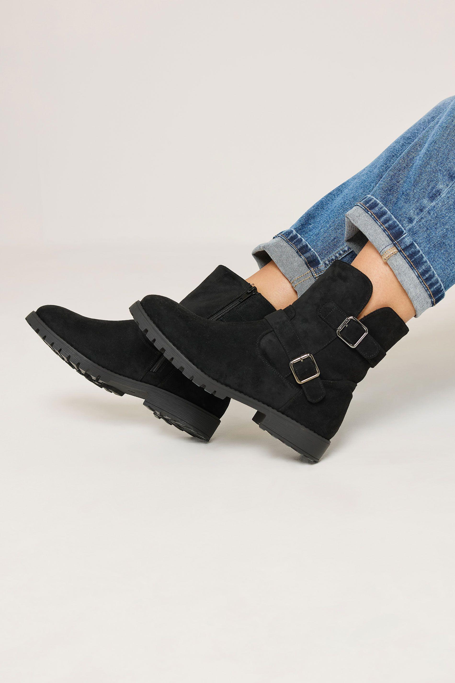 Double Buckle Ankle Boots In Wide Fit by YOURS