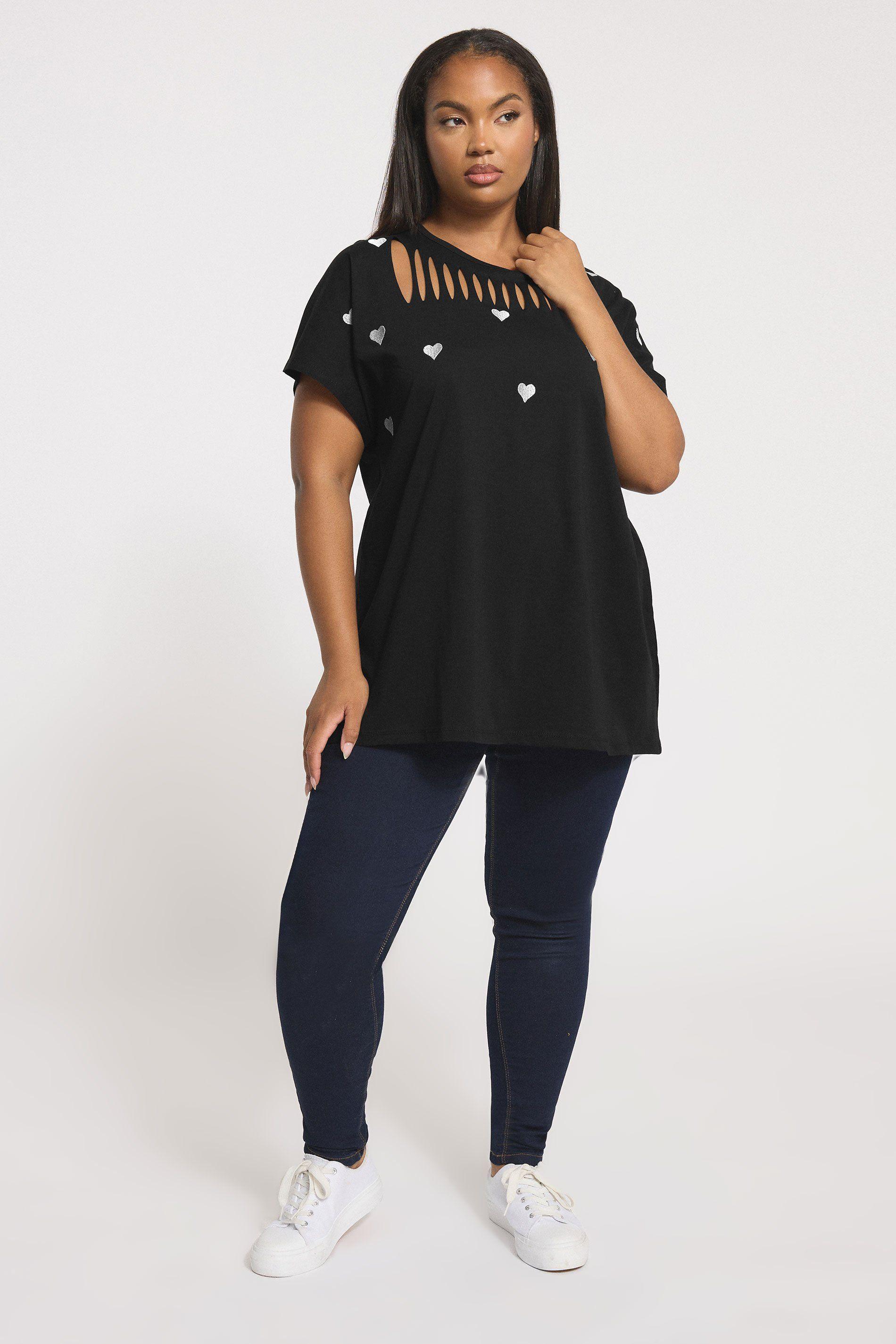 Embroidered Heart Slash Detail Top by YOURS