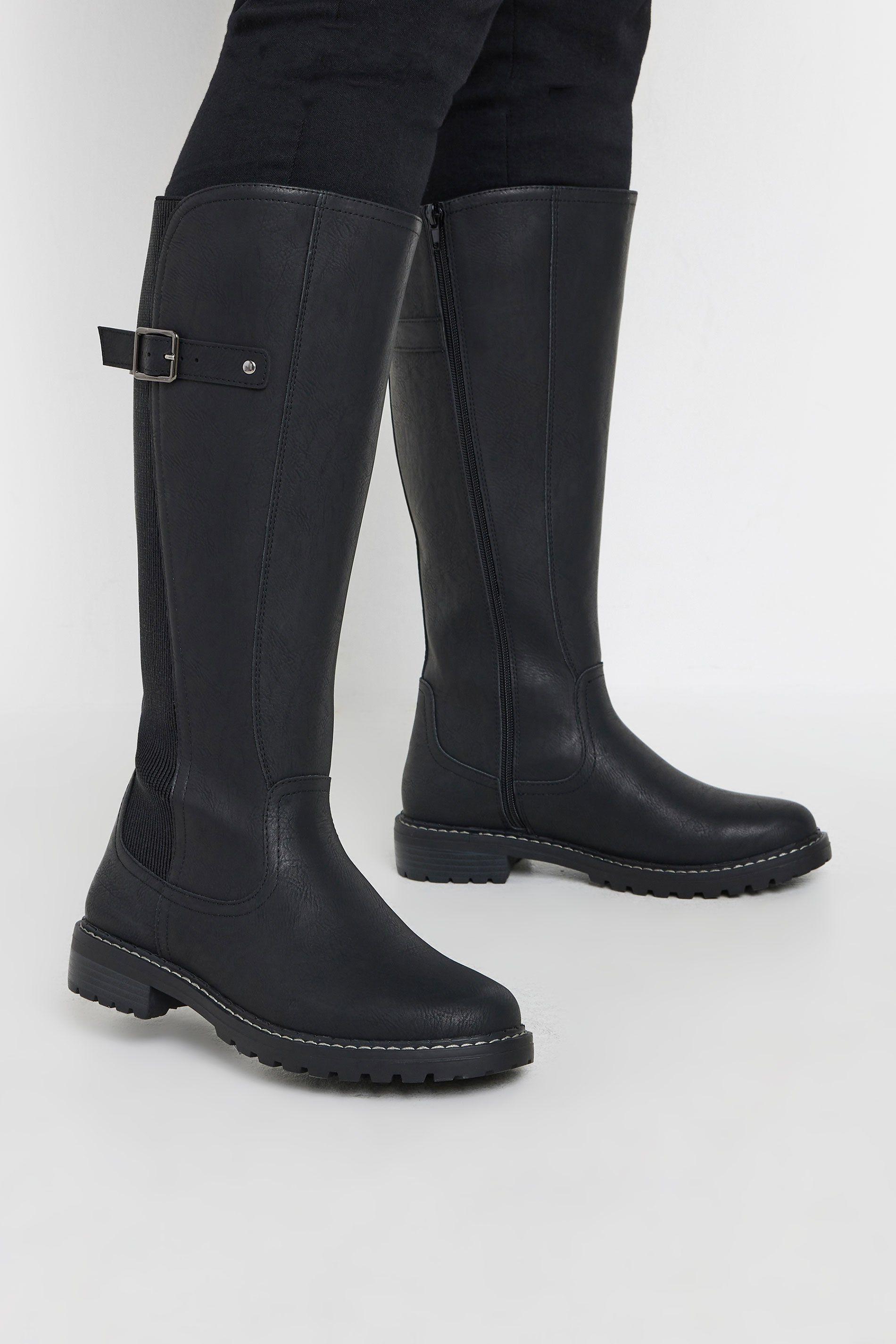 Extra Wide Fit Faux Leather Stretch Knee High Boots by YOURS