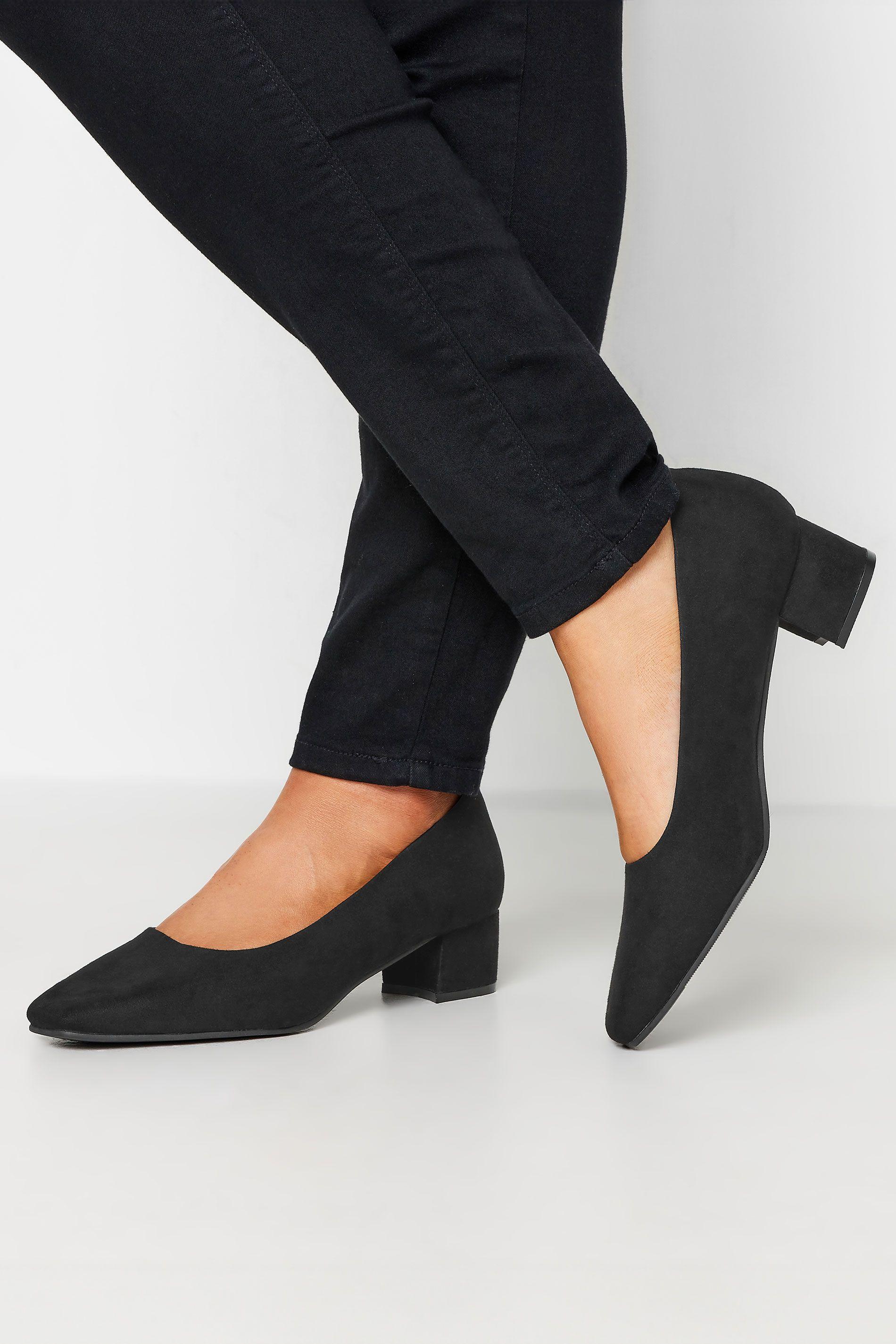Extra Wide Fit Faux Suede Block Heel Court Shoes by YOURS