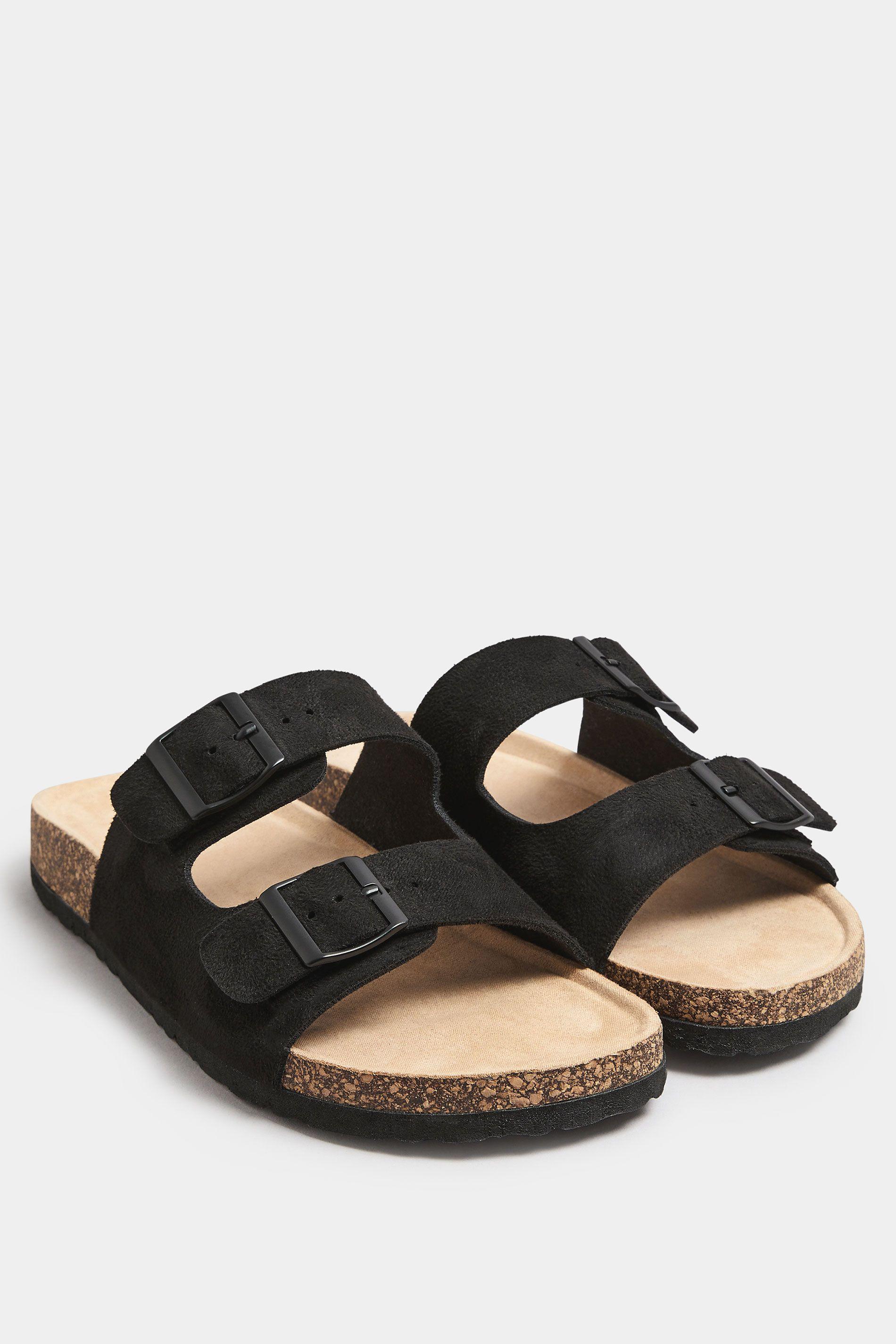 Extra Wide Fit Faux Suede Buckle Strap Footbed Sandals by YOURS