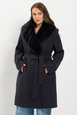 Faux Fur Collar Long Line Coat by YOURS