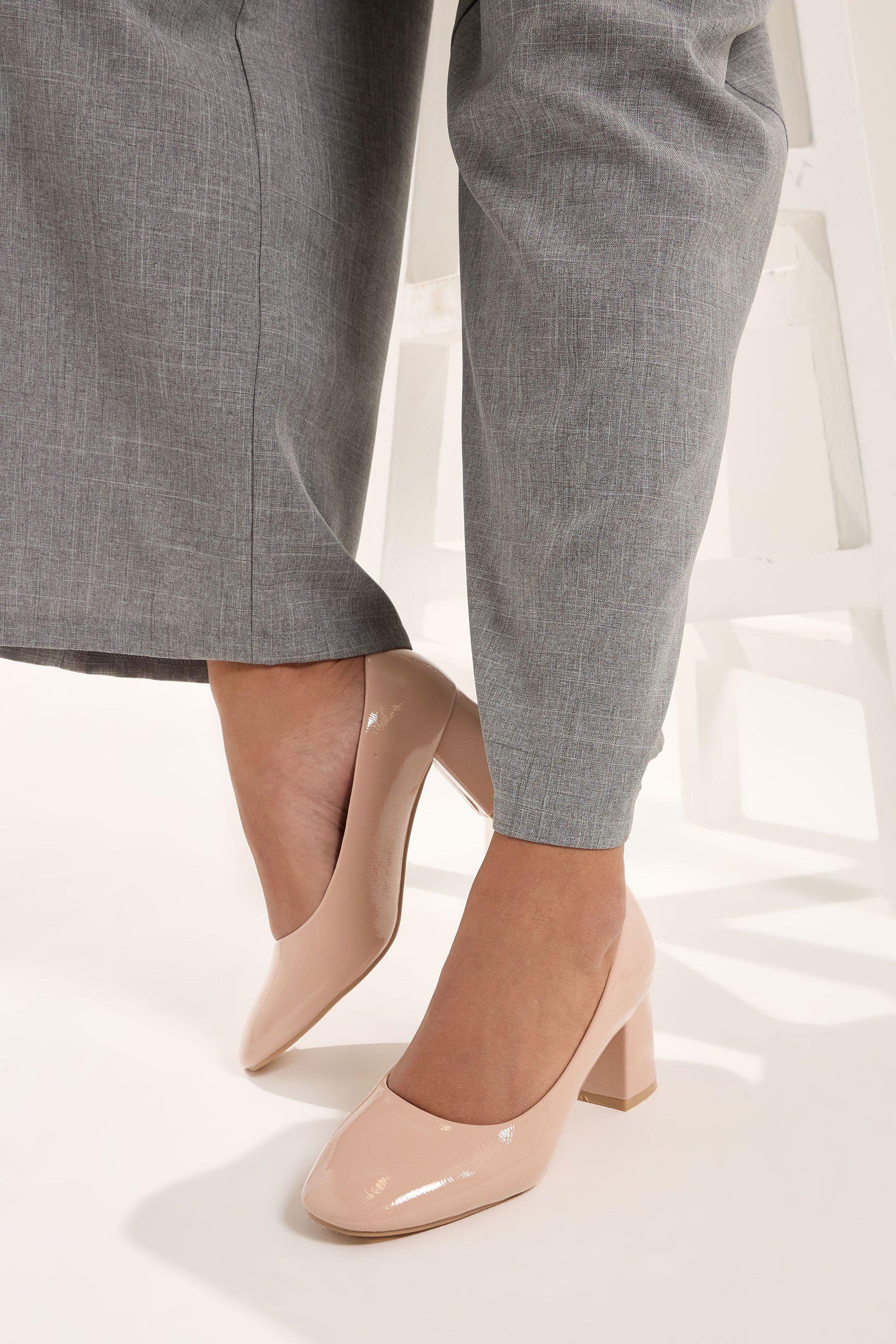 Faux Leather Block Heel Court Shoes In Extra Wide EEE Fit by YOURS
