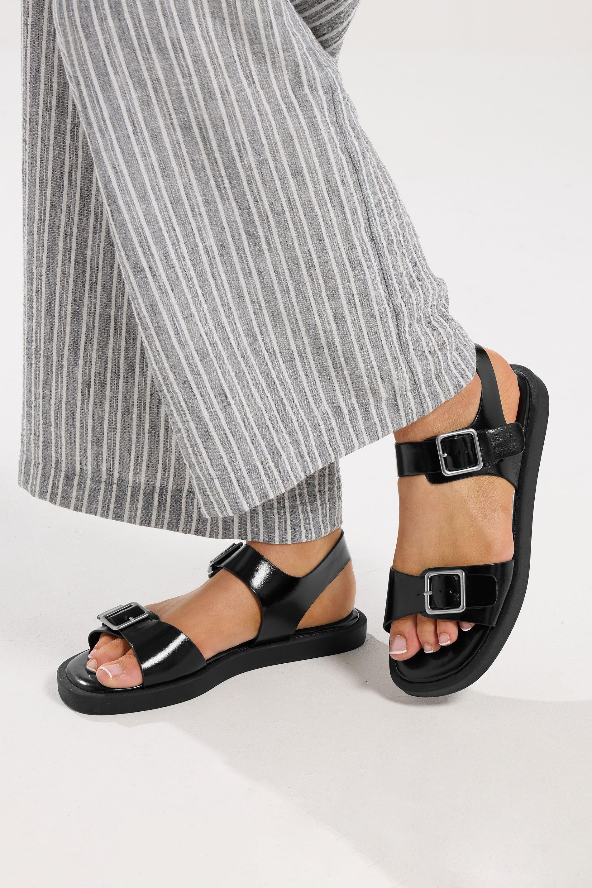 Faux Leather Buckle Strap Sandals In Wide E Fit by YOURS