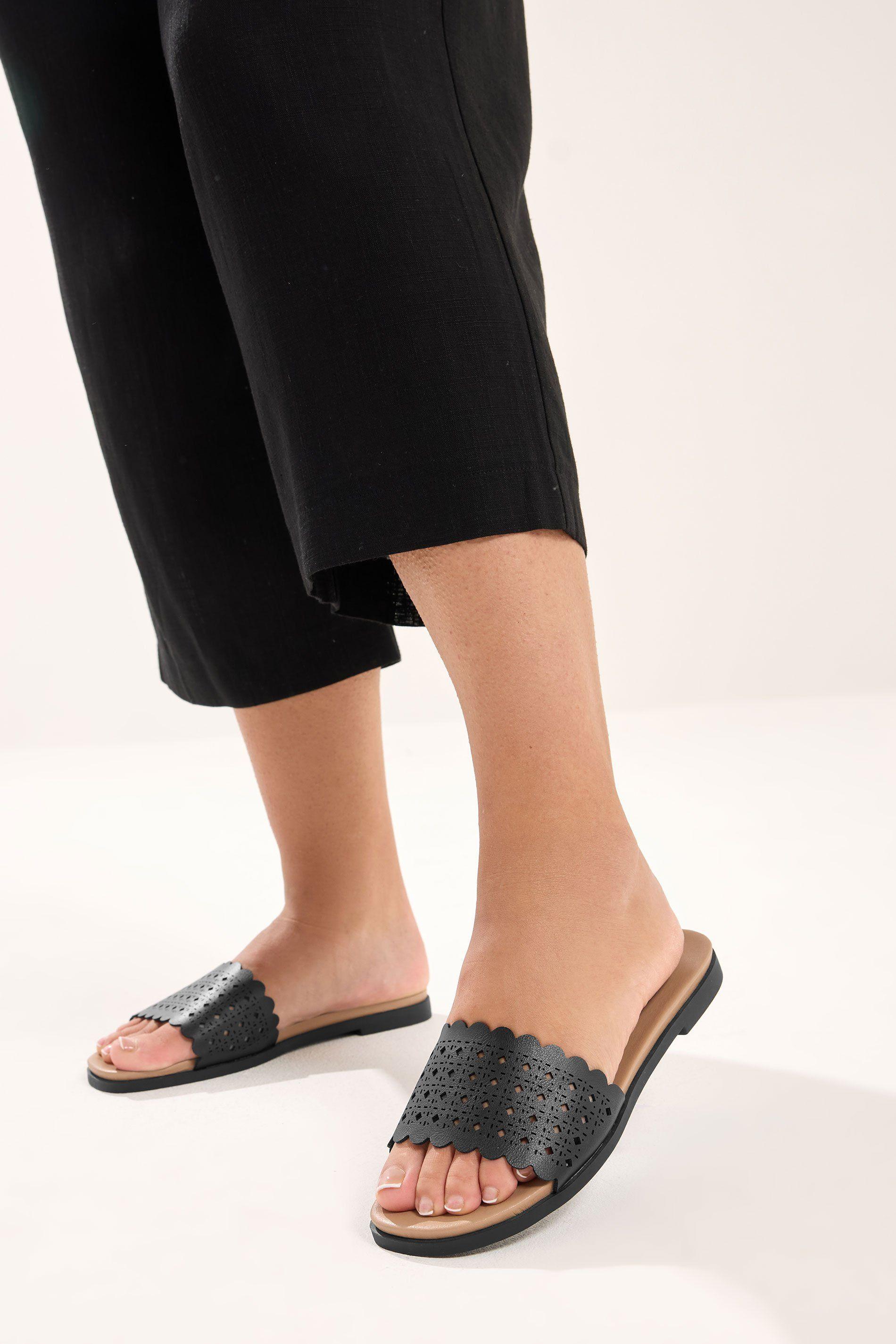 Faux Leather Cut Out Mule Sandals In Wide E Fit by YOURS