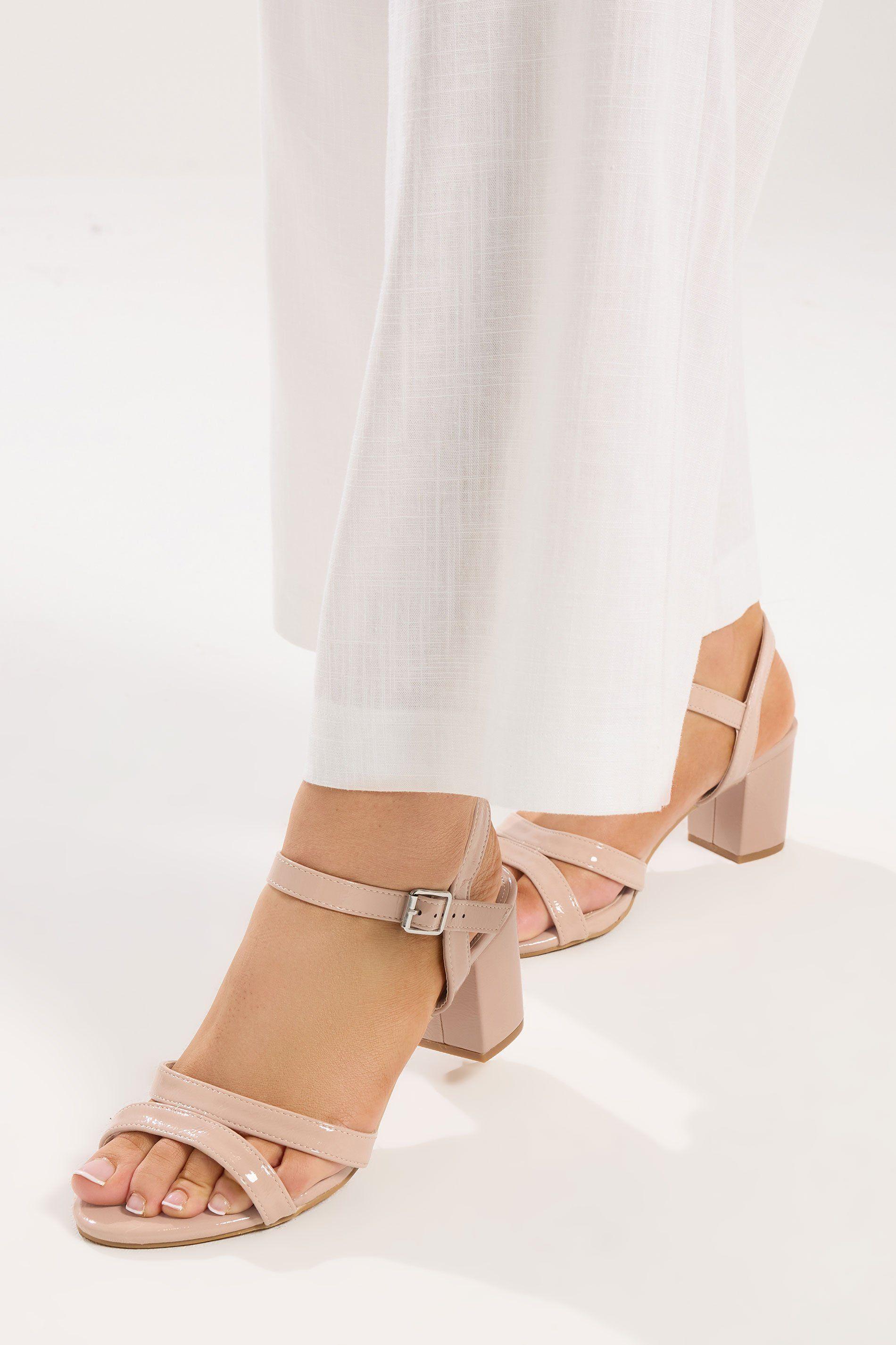 Faux Leather Mid Block Heel Sandals In Wide E Fit by YOURS