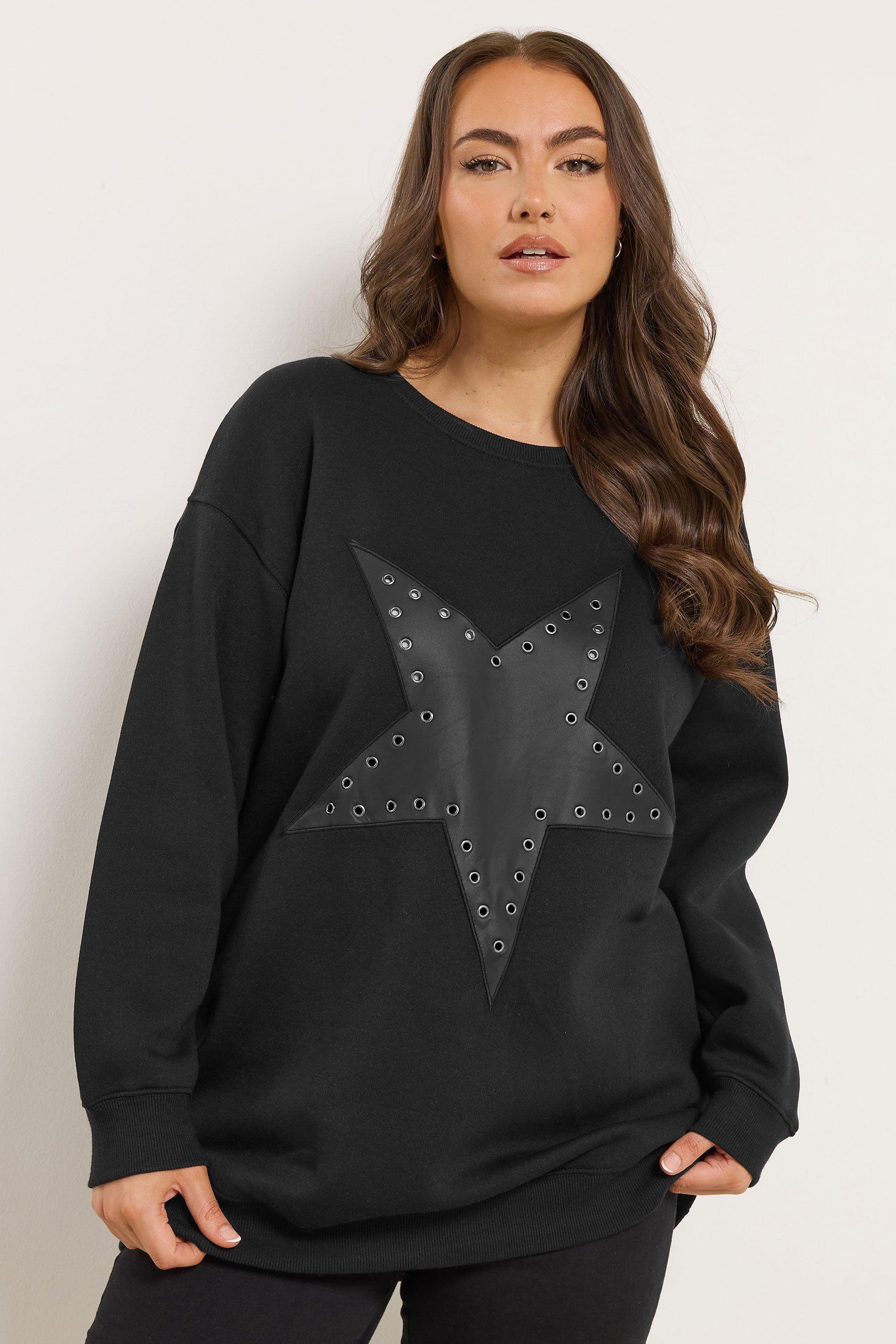Faux Leather Star Eyelet Sweatshirt by YOURS
