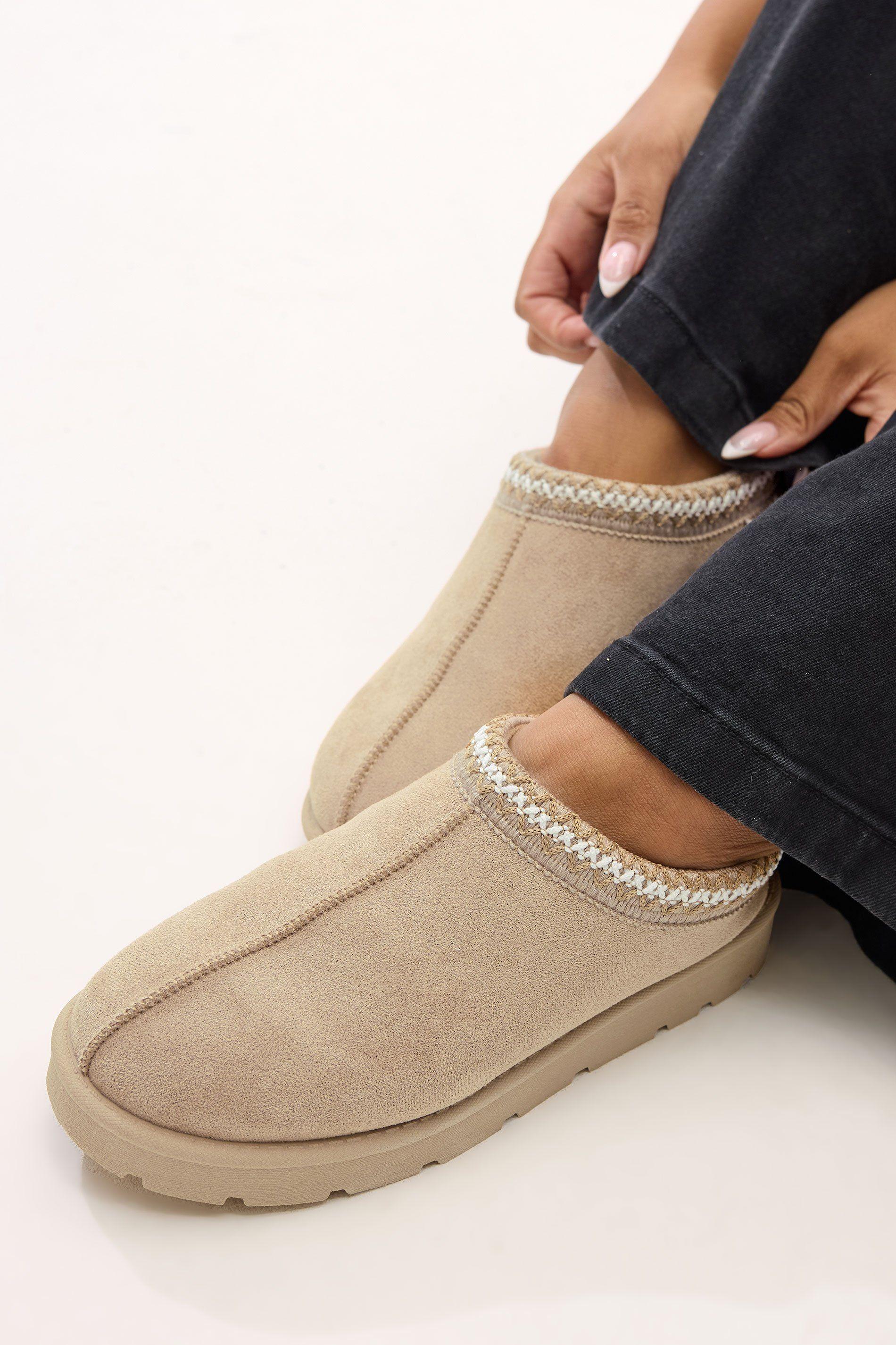 Faux Suede Embroidered Mules In Standard Fit by YOURS