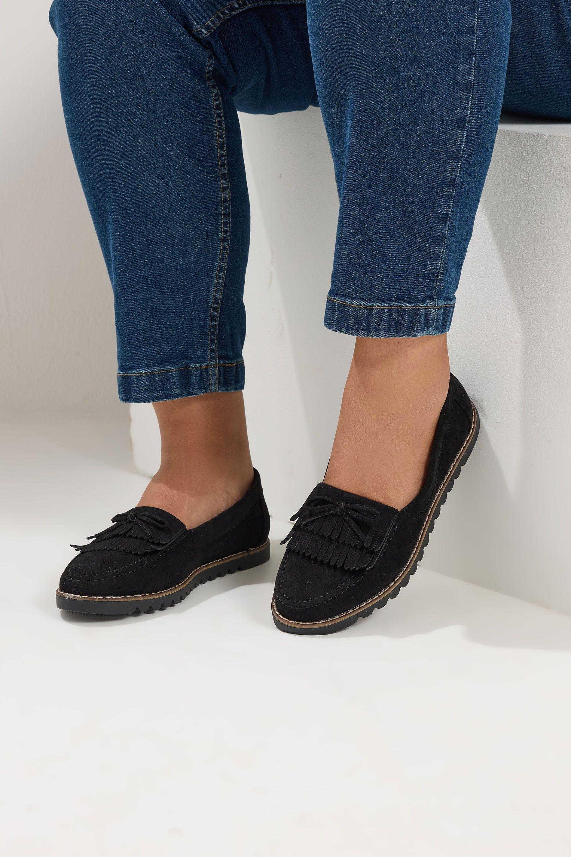 Faux Suede Fringe Loafers In Wide E Fit by YOURS