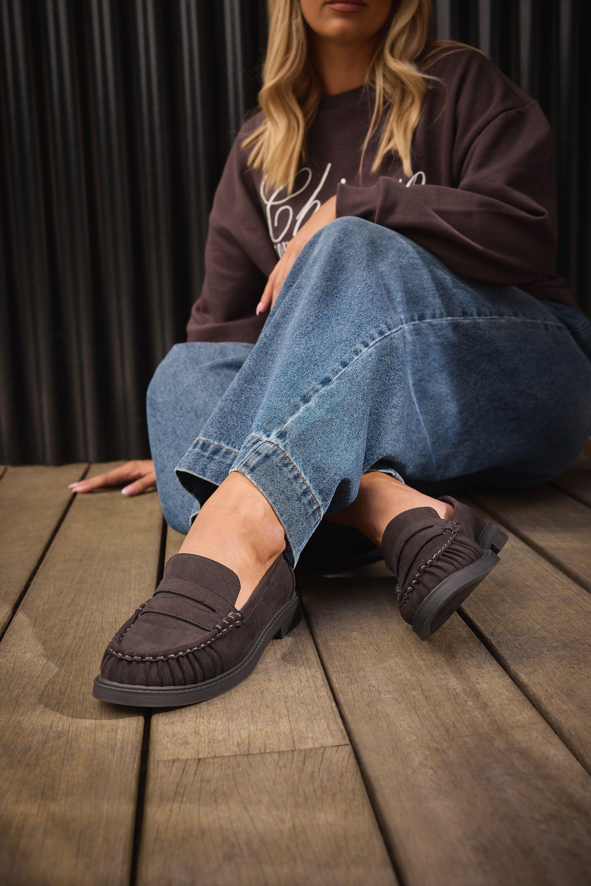 Faux Suede Ruched Front Loafers In Extra Wide EEE Fit by YOURS