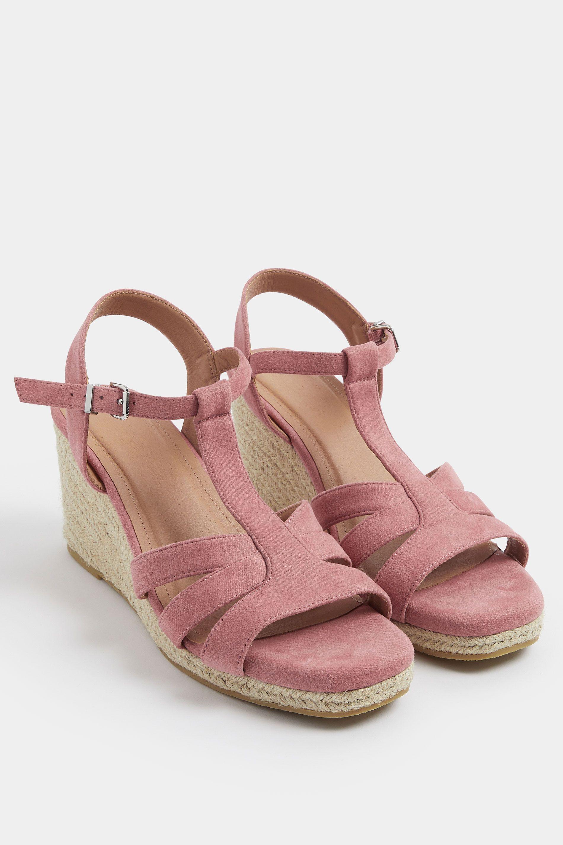 Faux Suede T-Bar Wedge Sandals In Wide E Fit by YOURS