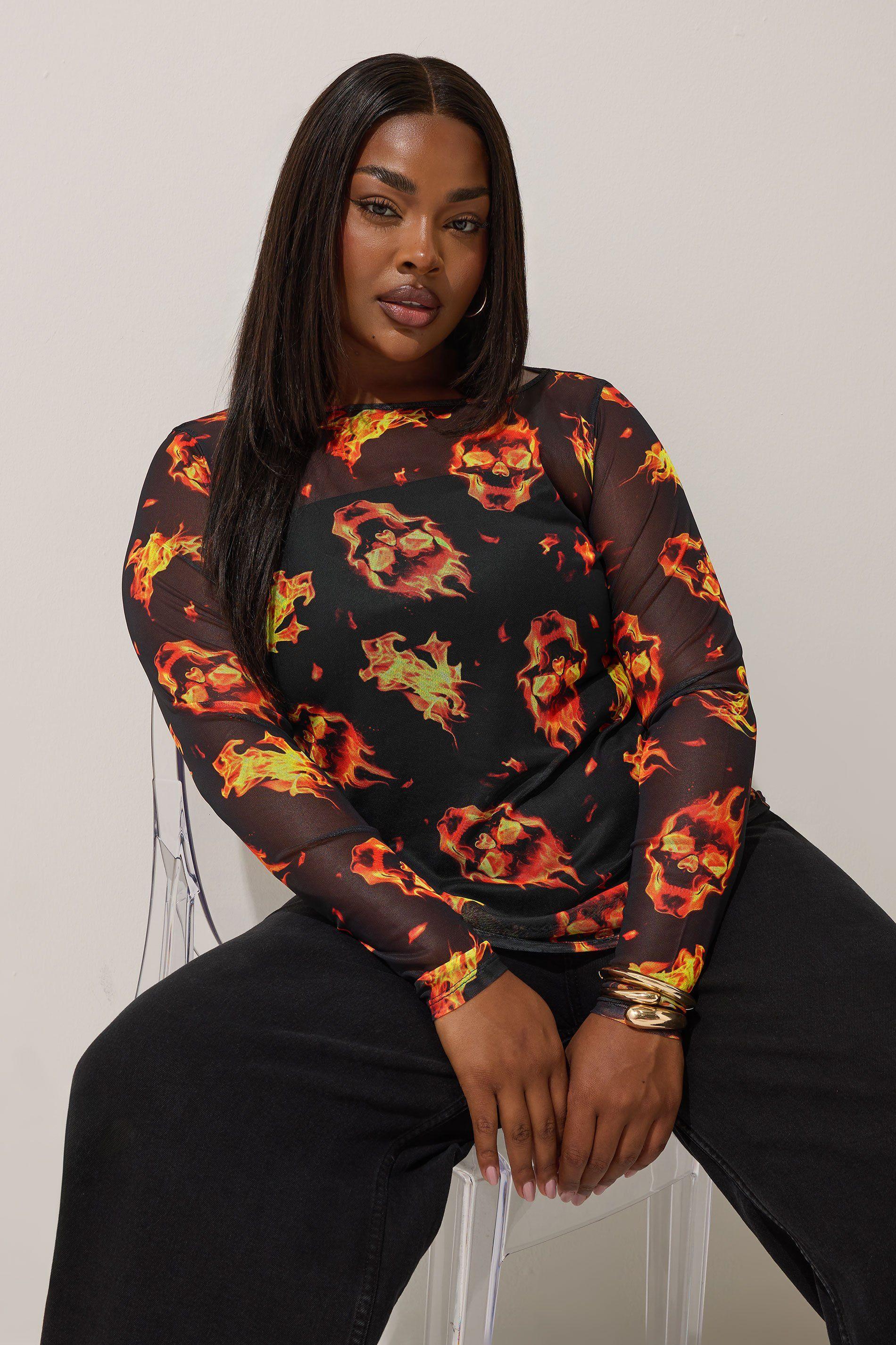 Fire Skull Mesh Top by YOURS