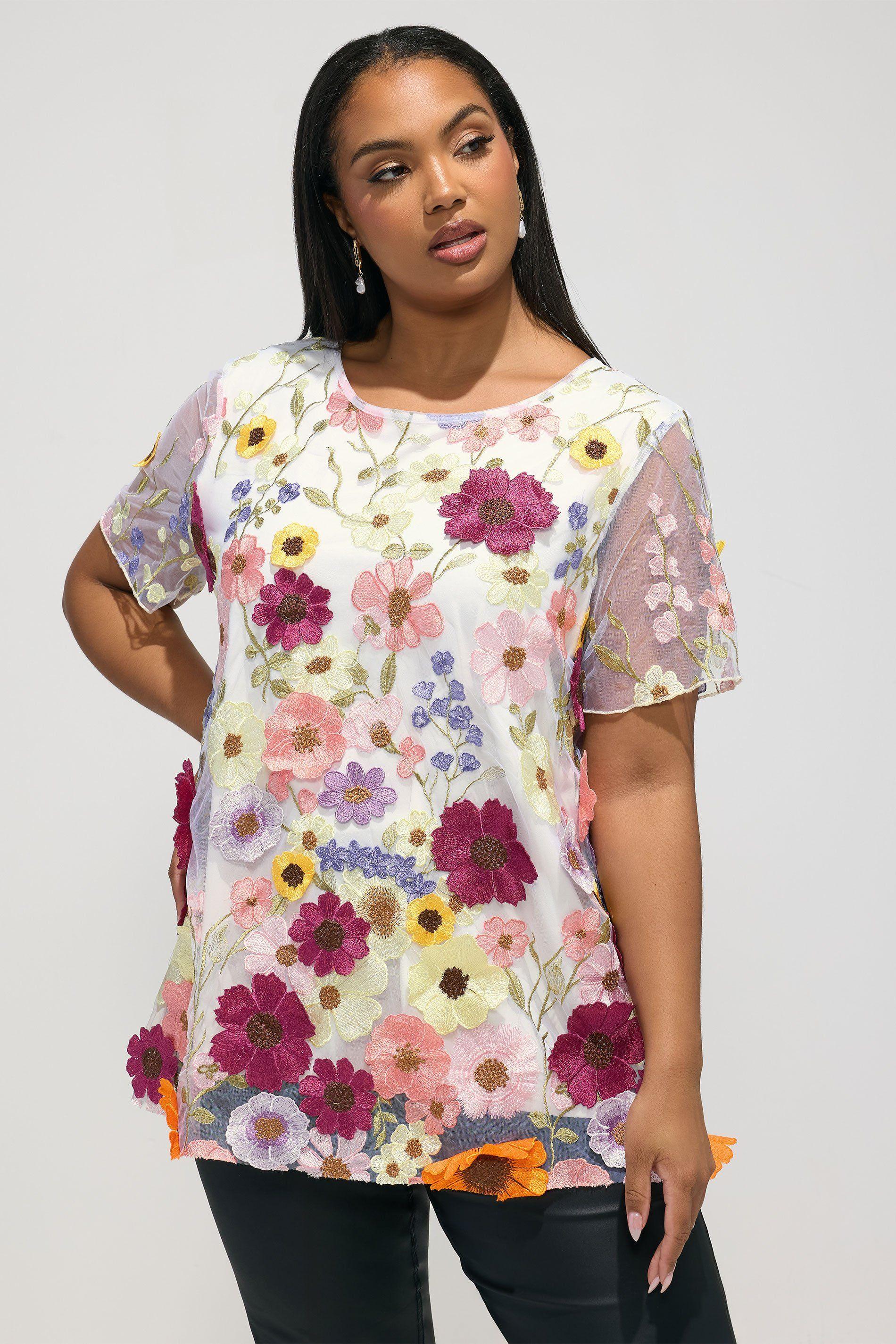 Floral 3D Embroidered T-Shirt by YOURS