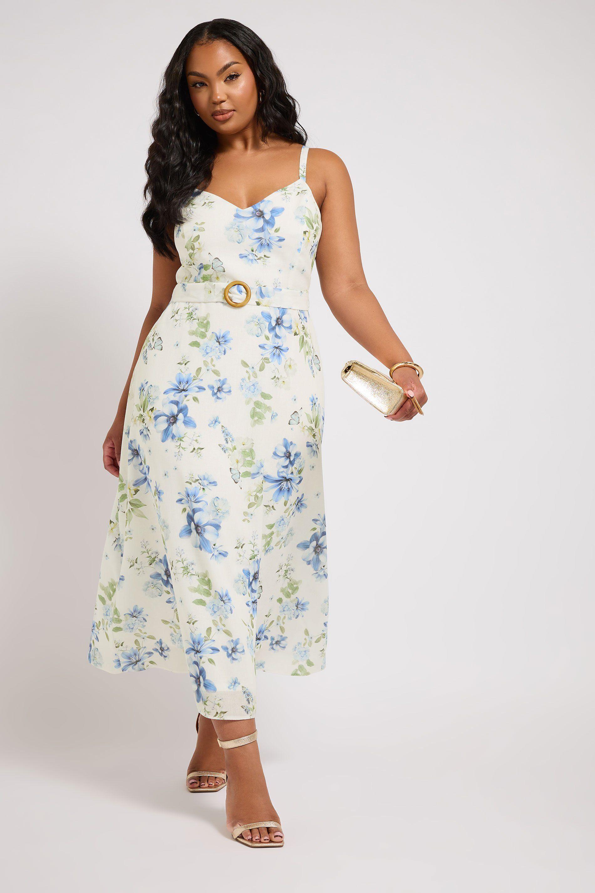 Floral Belted Linen Look Dress by YOURS