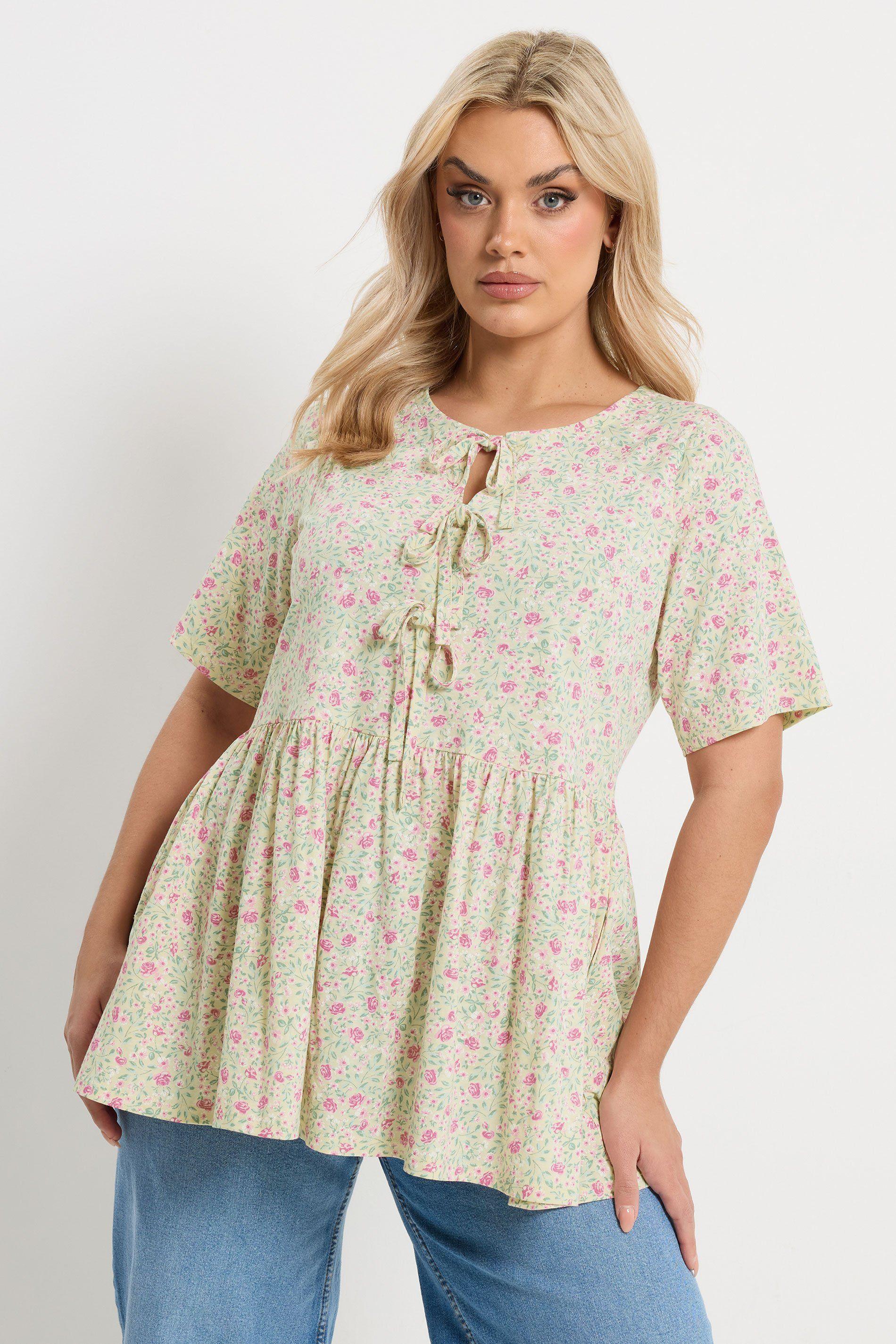 Floral Bow Front Peplum Top by YOURS