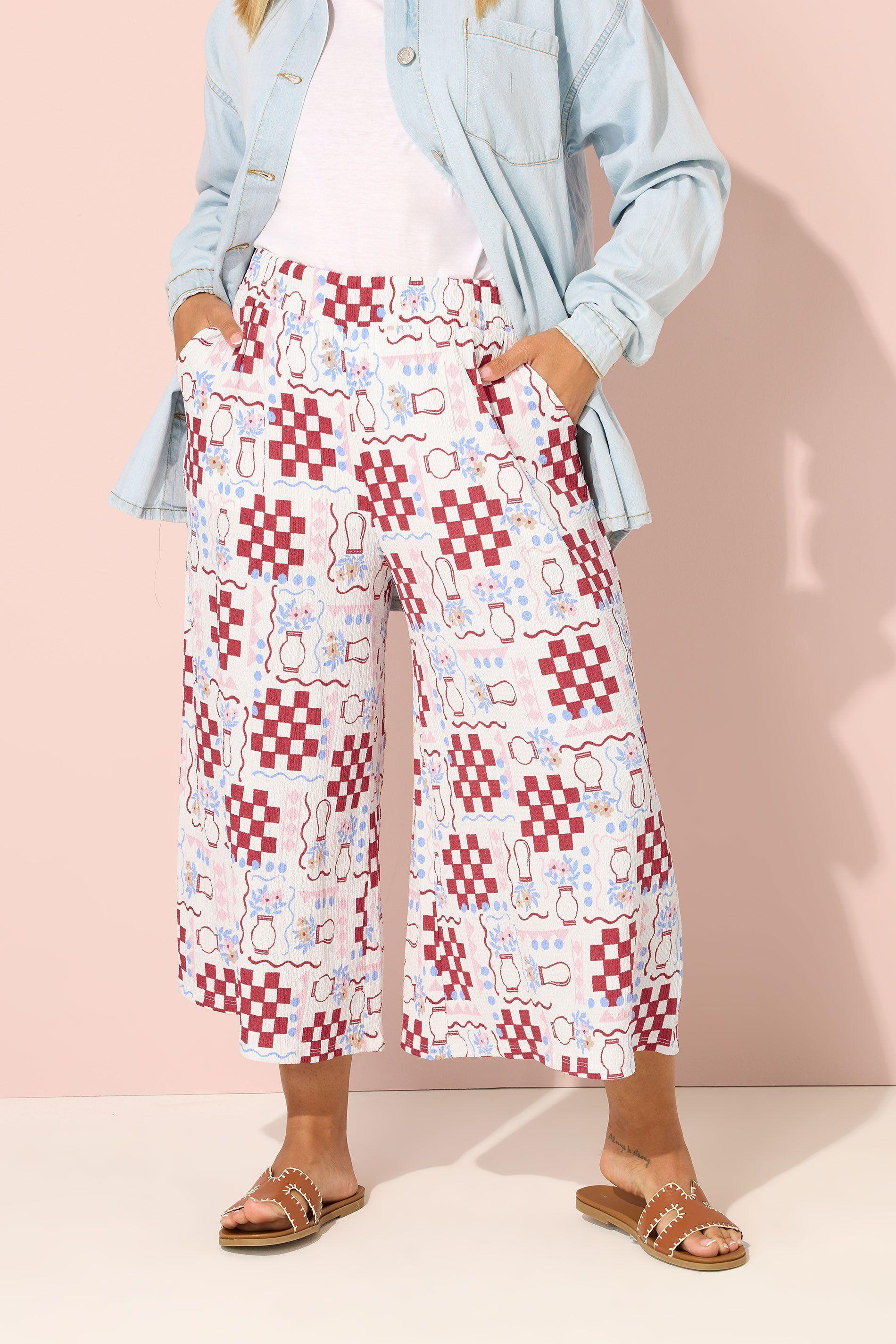 Floral Check Crinkle Midaxi Culottes by YOURS